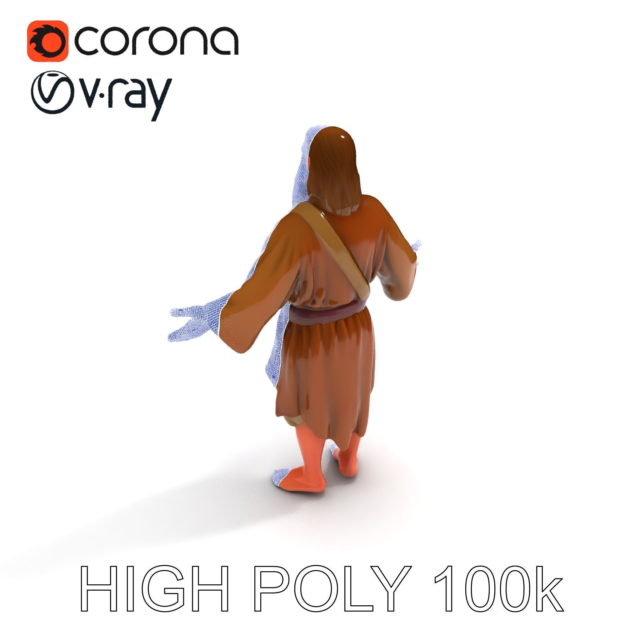 Bearded Monk D Model  Rigged PBR Textures Compatible with Mixamo Low-poly 3D model_15