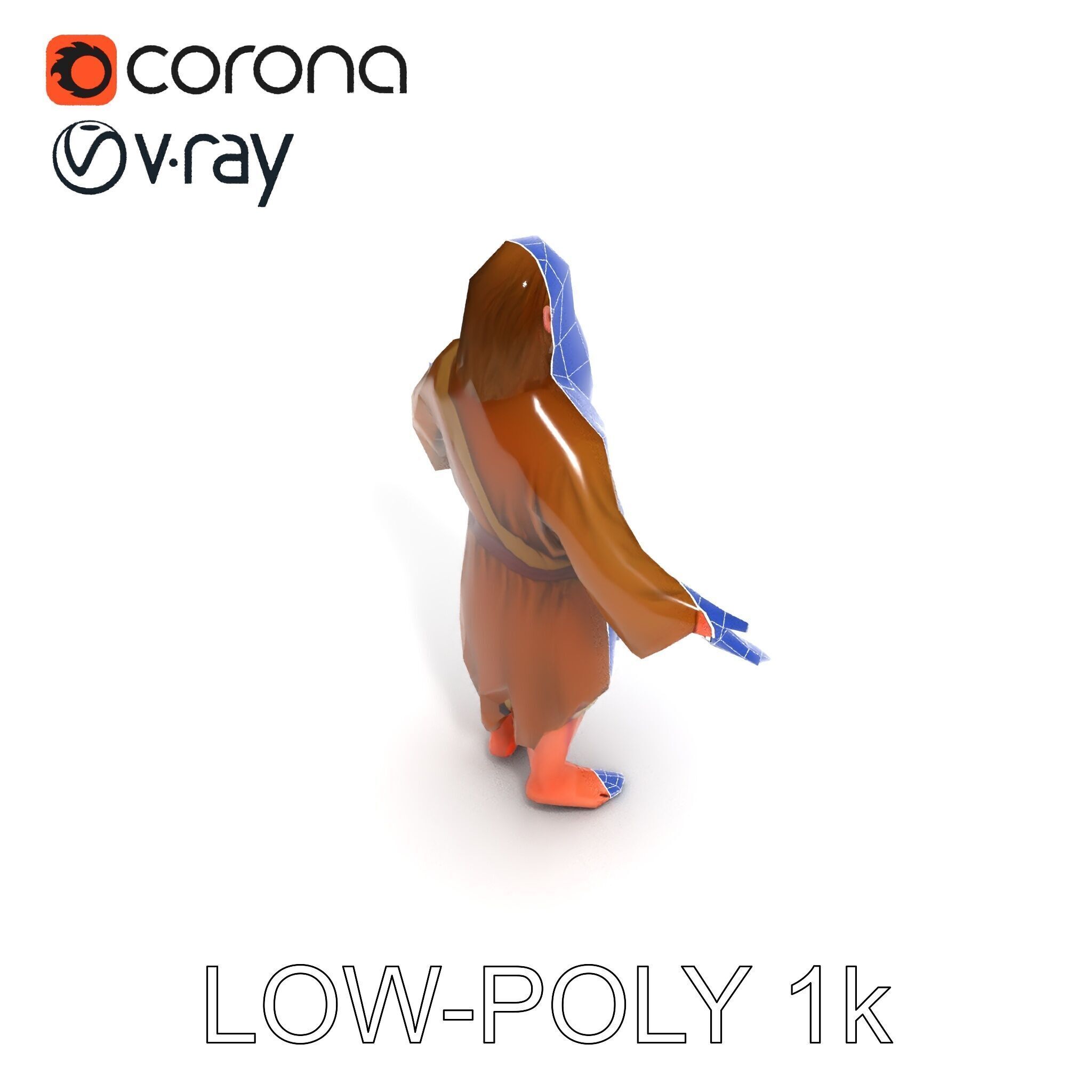 Bearded Monk D Model  Rigged PBR Textures Compatible with Mixamo Low-poly 3D model_33