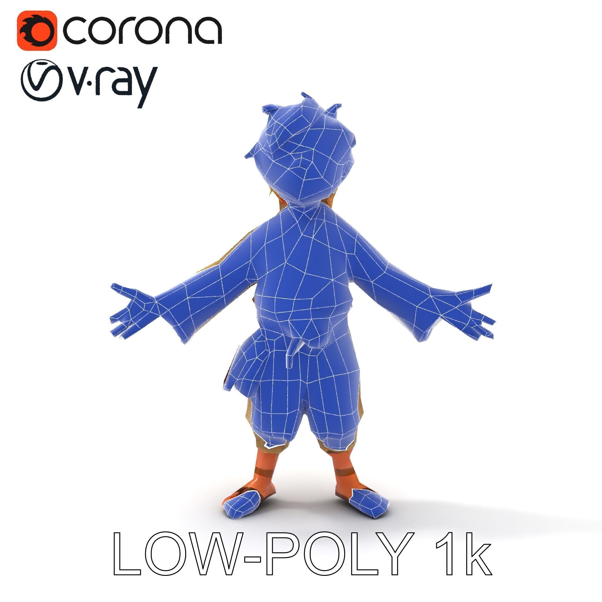 Young Adventurer Character with Casual Medieval Costume Low-poly 3D model_27