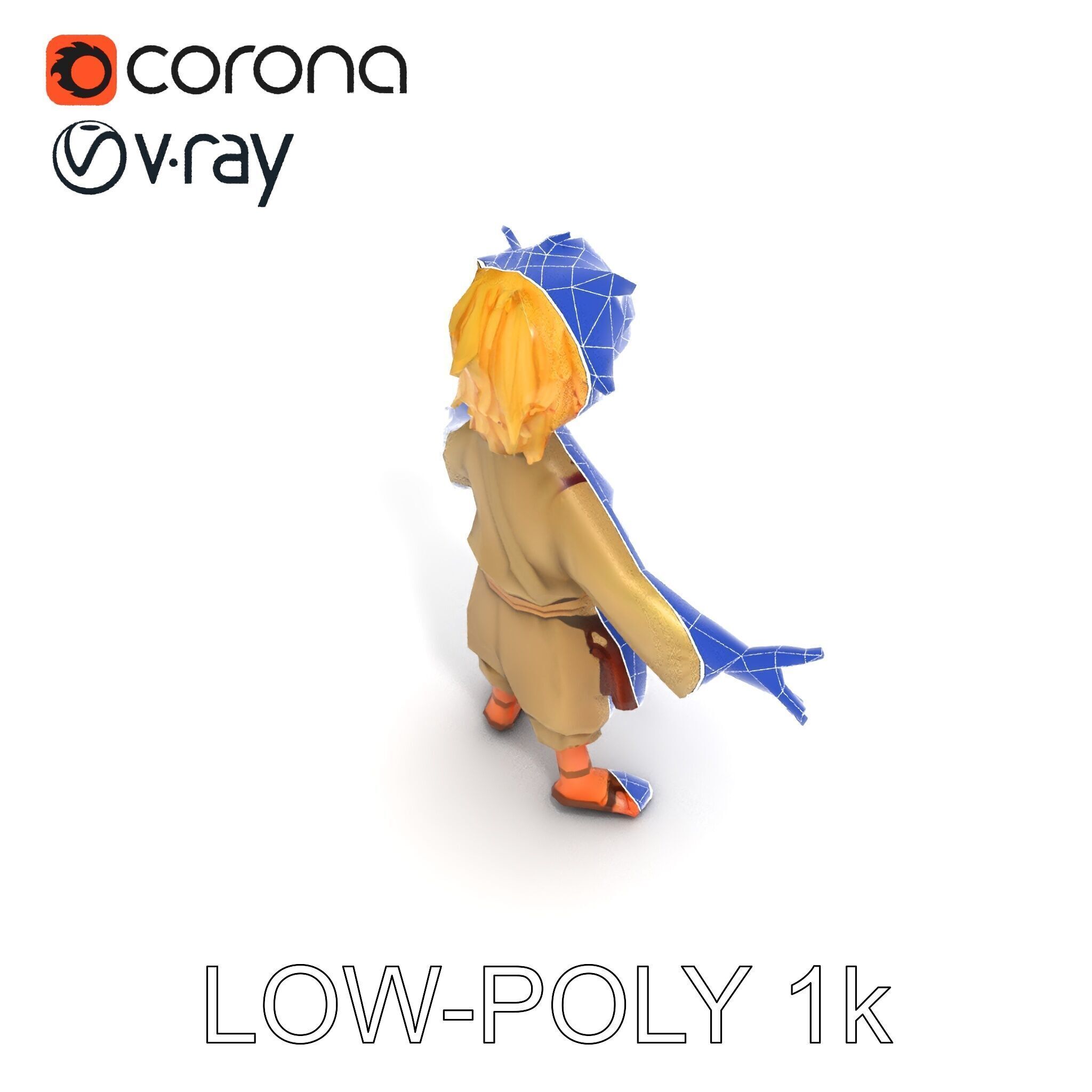 Young Adventurer Character with Casual Medieval Costume Low-poly 3D model_21
