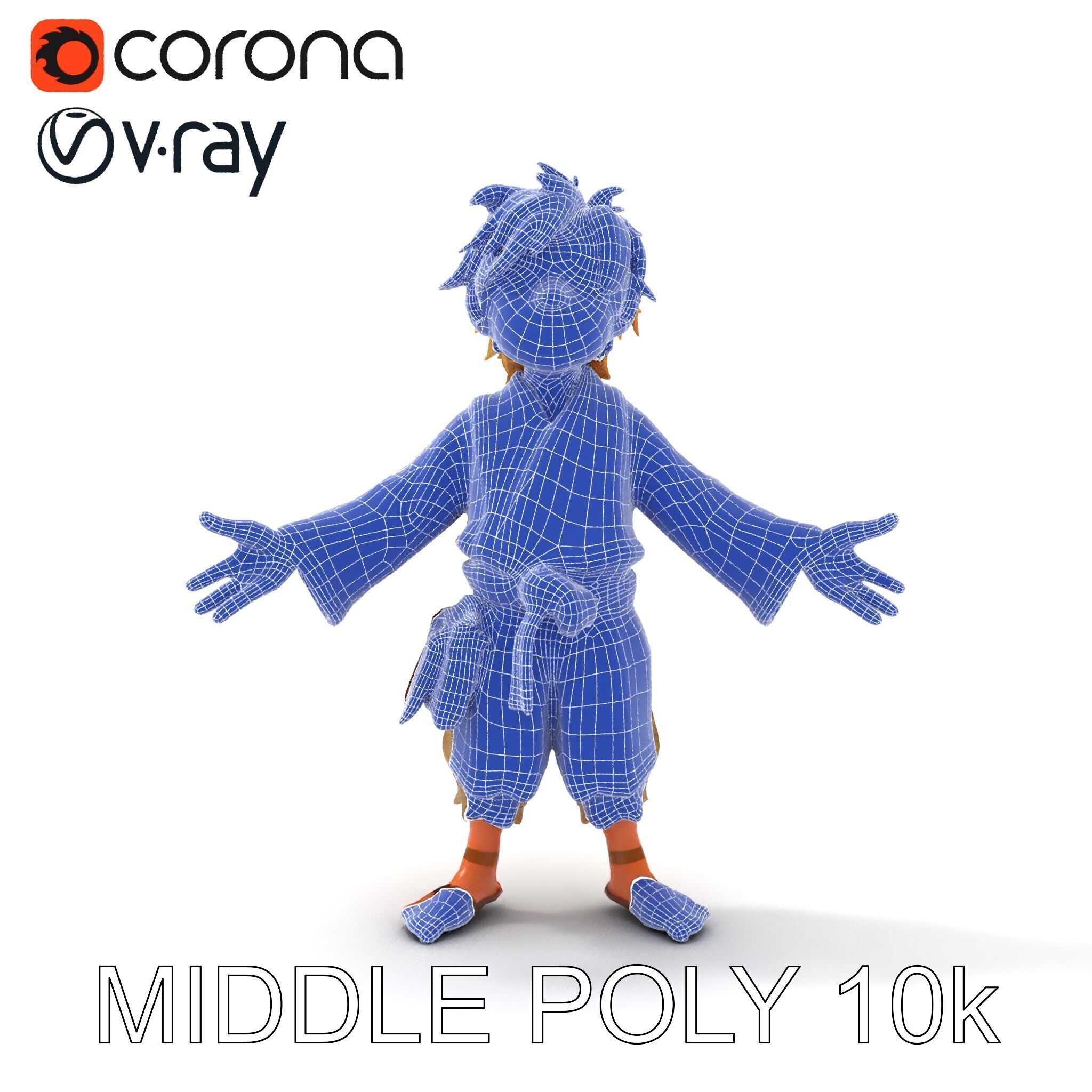 Young Adventurer Character with Casual Medieval Costume Low-poly 3D model_23