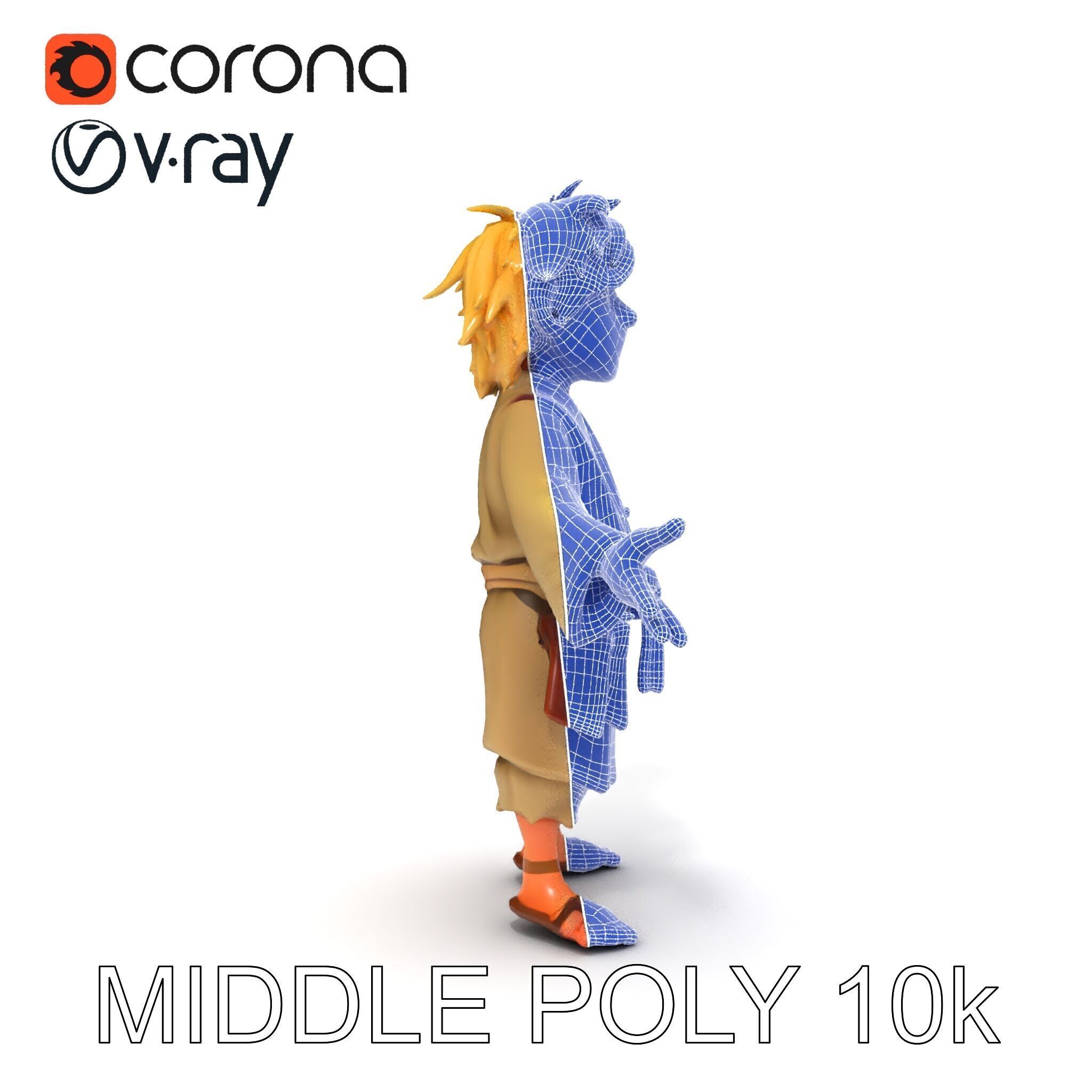 Young Adventurer Character with Casual Medieval Costume Low-poly 3D model_15