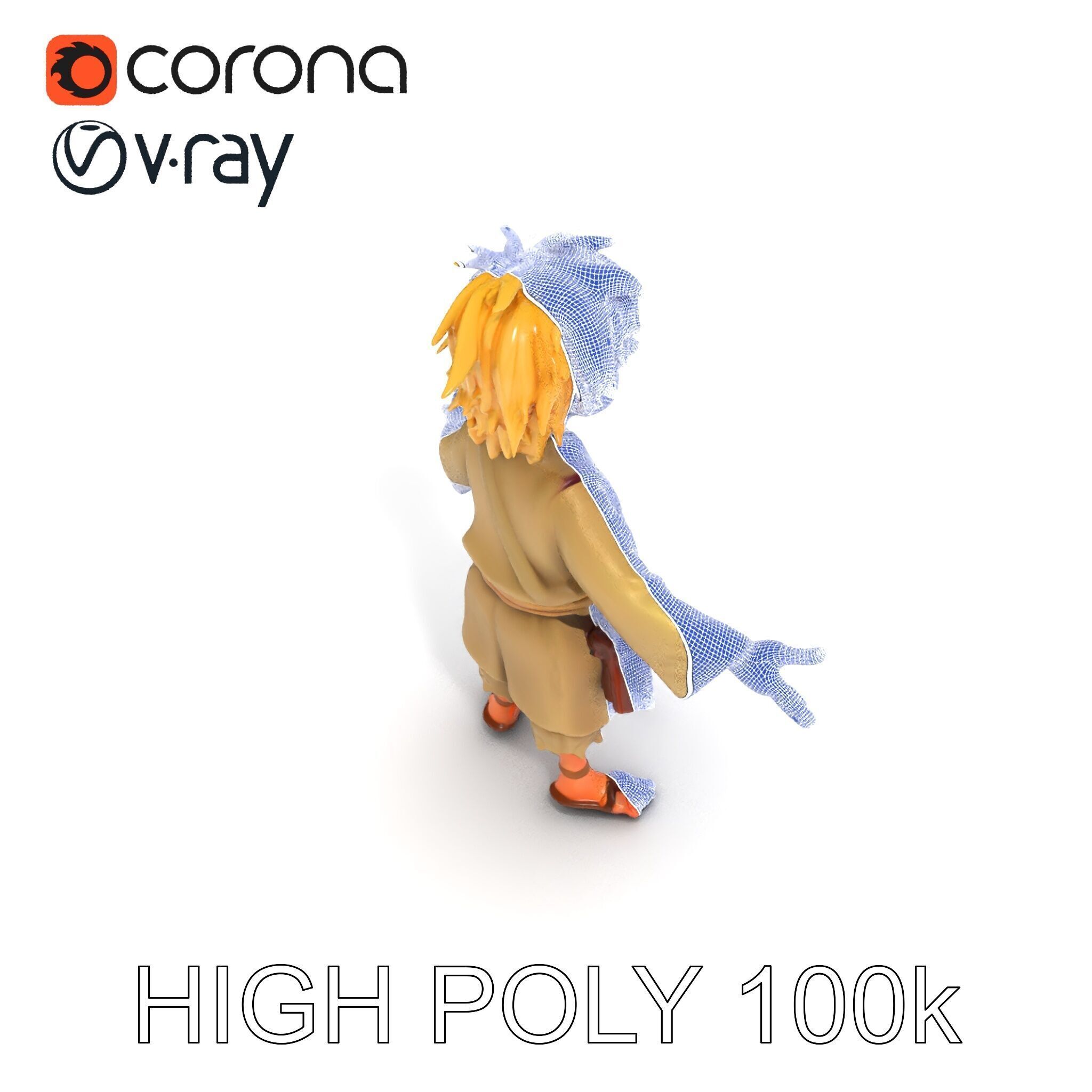 Young Adventurer Character with Casual Medieval Costume Low-poly 3D model_31
