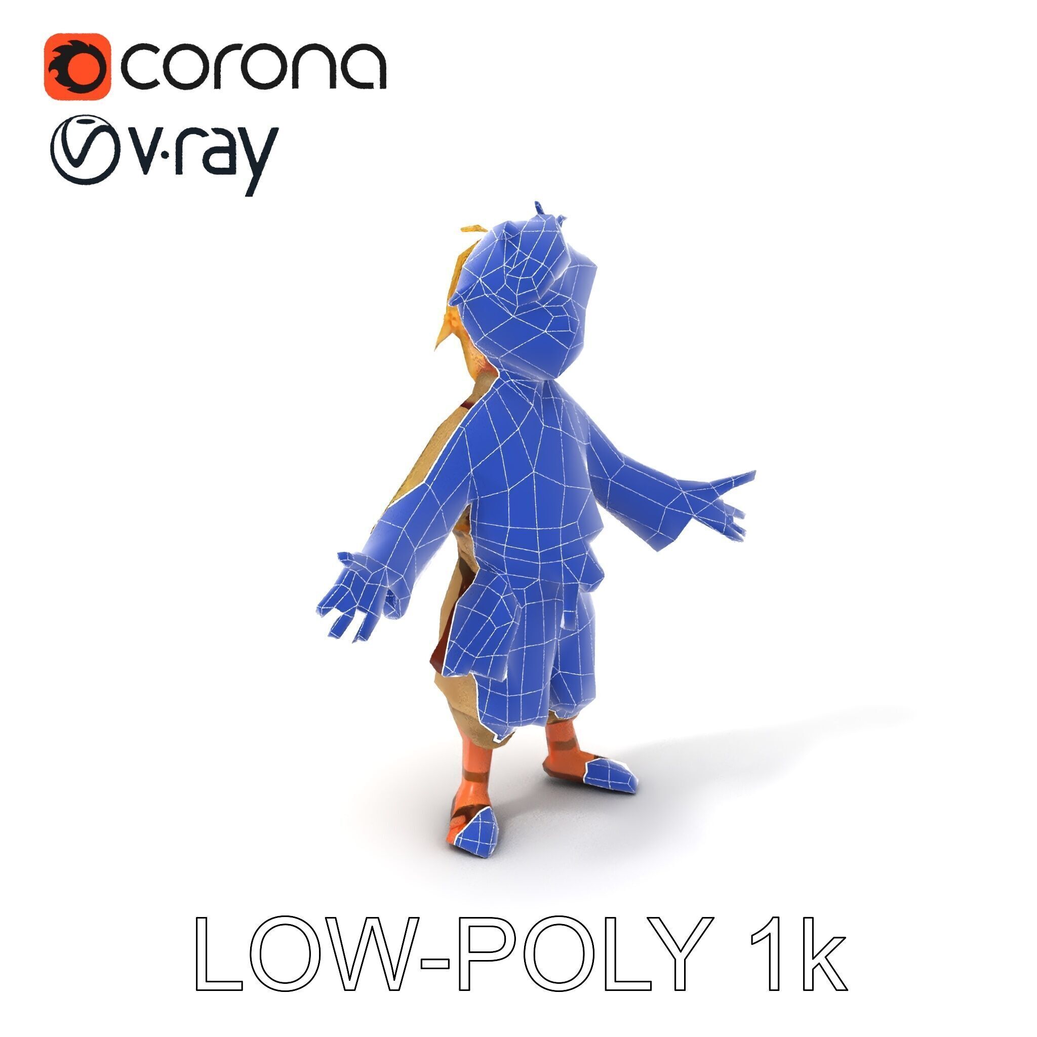 Young Adventurer Character with Casual Medieval Costume Low-poly 3D model_24