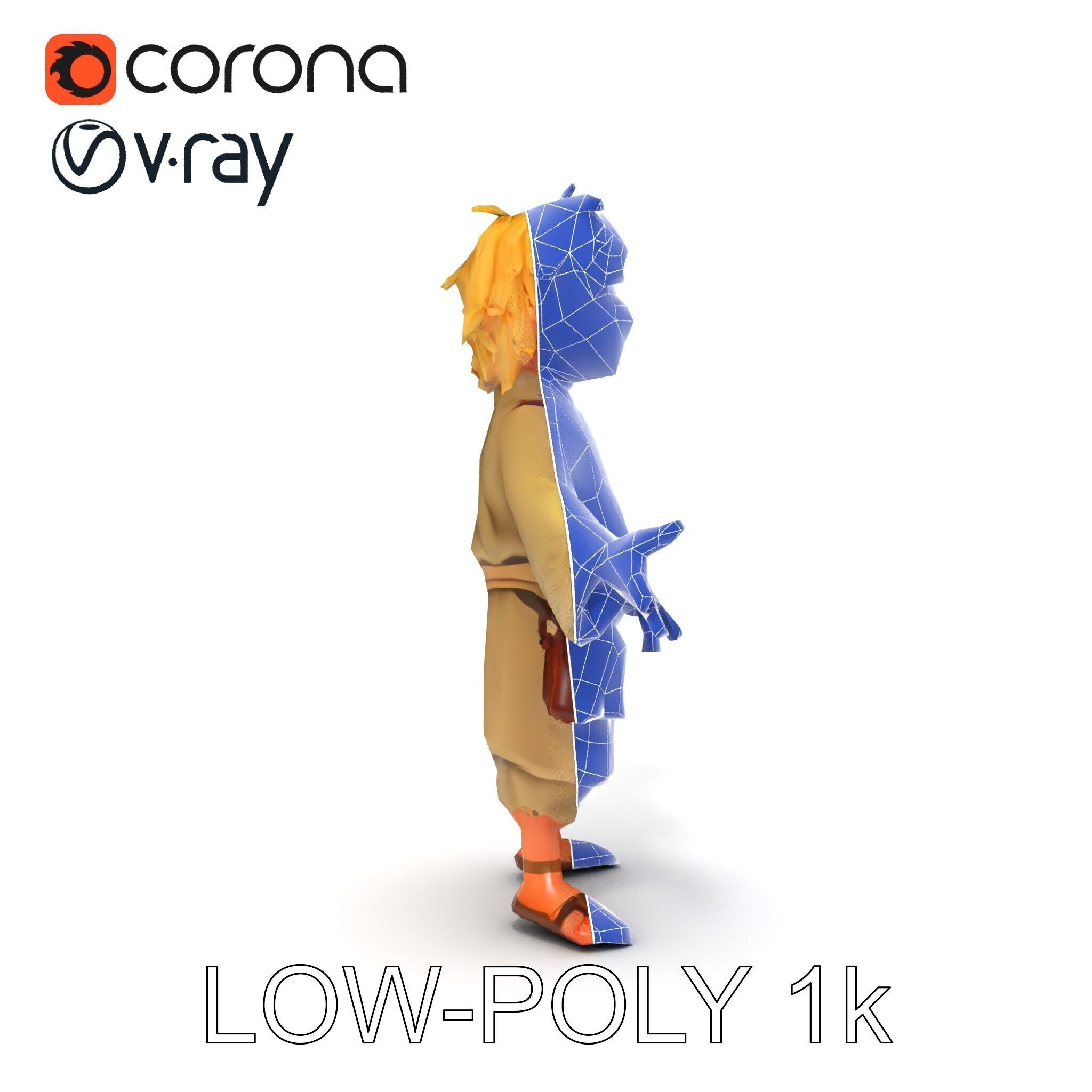 Young Adventurer Character with Casual Medieval Costume Low-poly 3D model_30