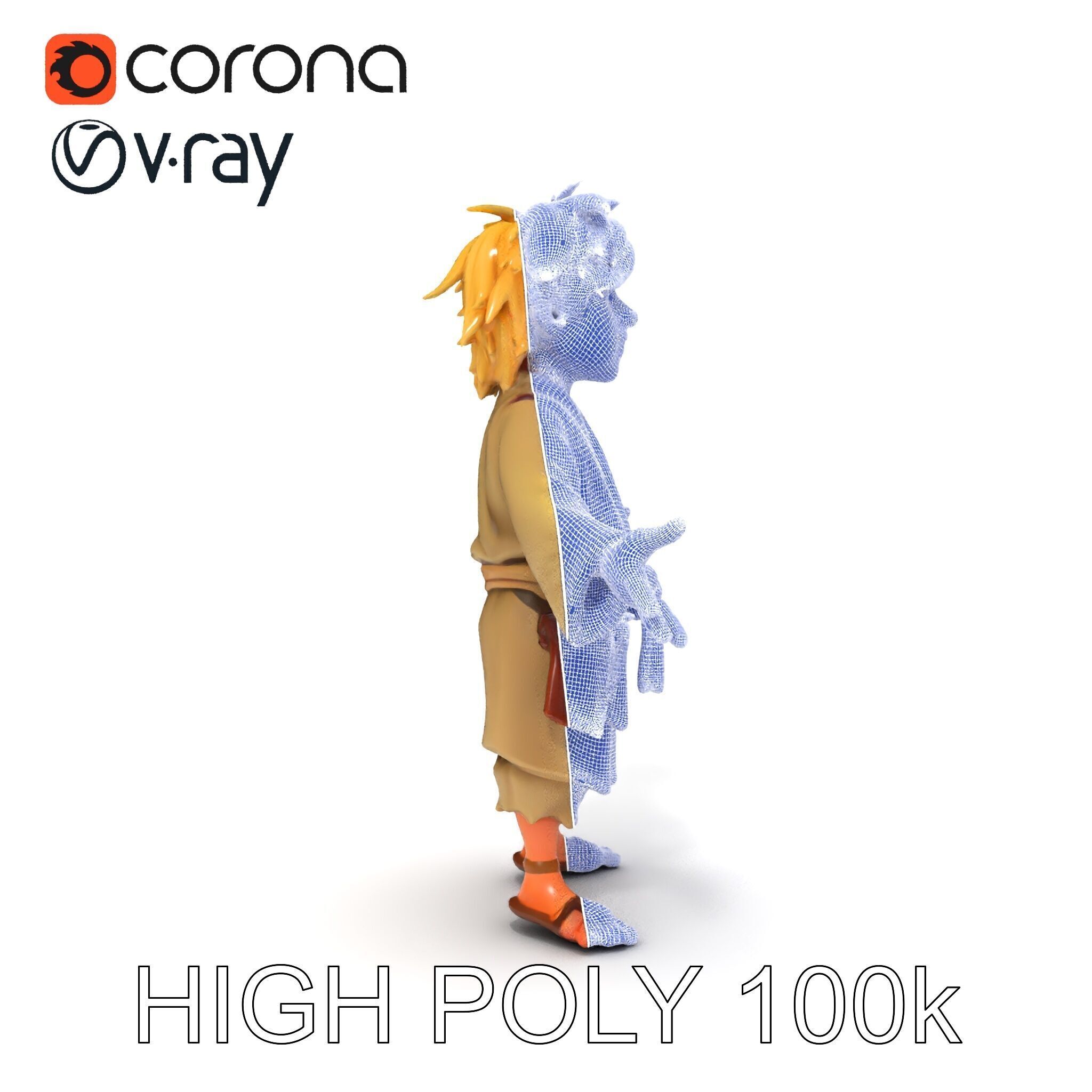 Young Adventurer Character with Casual Medieval Costume Low-poly 3D model_34