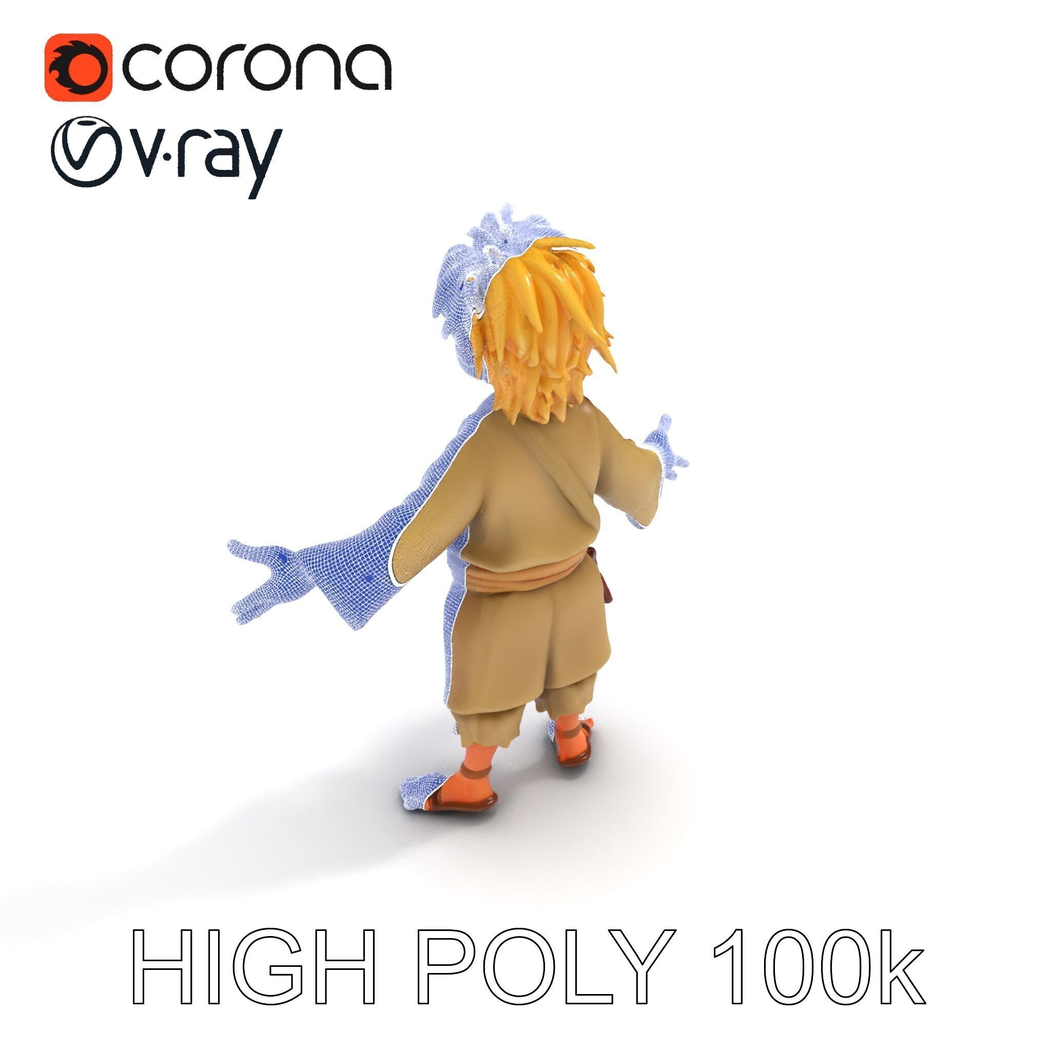 Young Adventurer Character with Casual Medieval Costume Low-poly 3D model_10