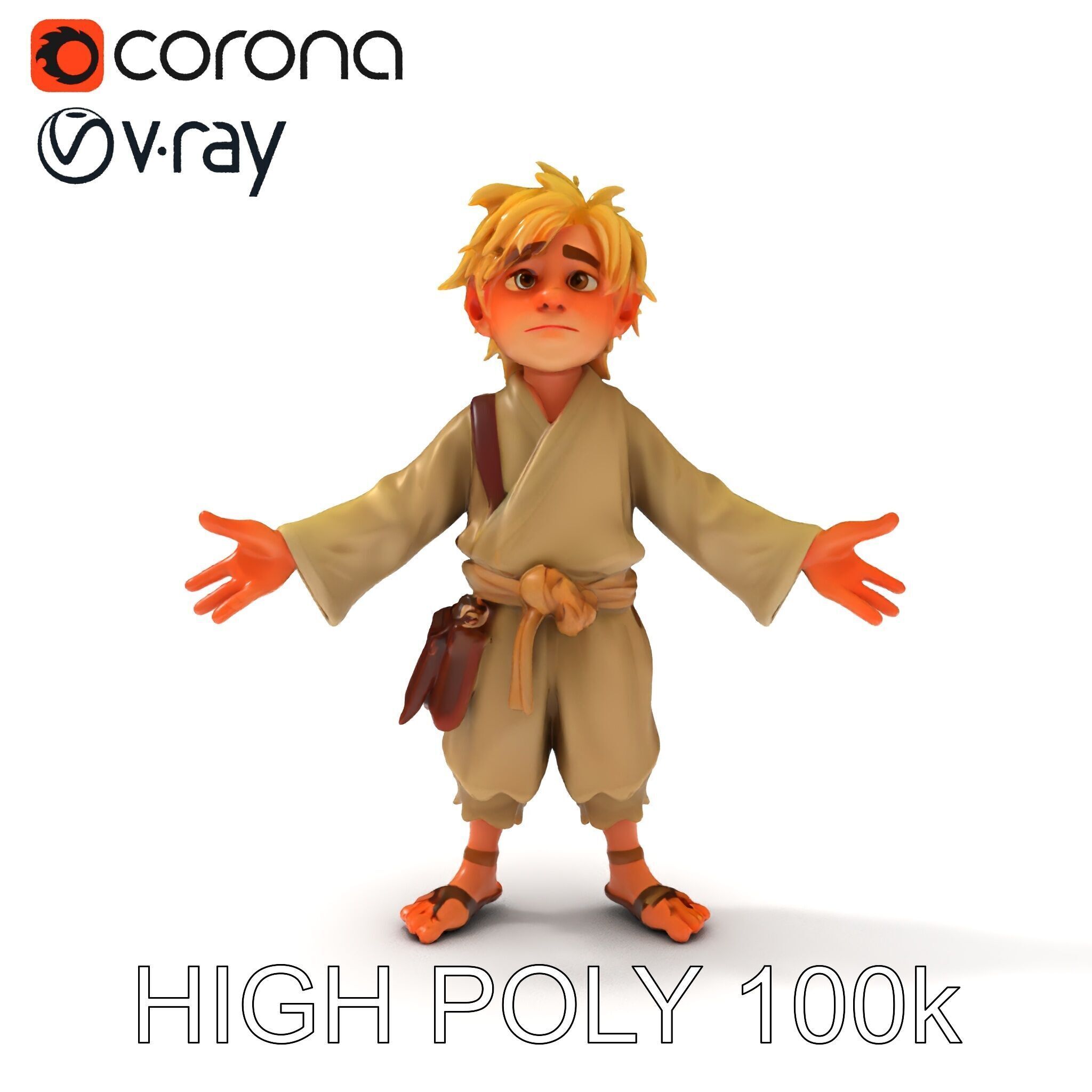 Young Adventurer Character with Casual Medieval Costume Low-poly 3D model_25