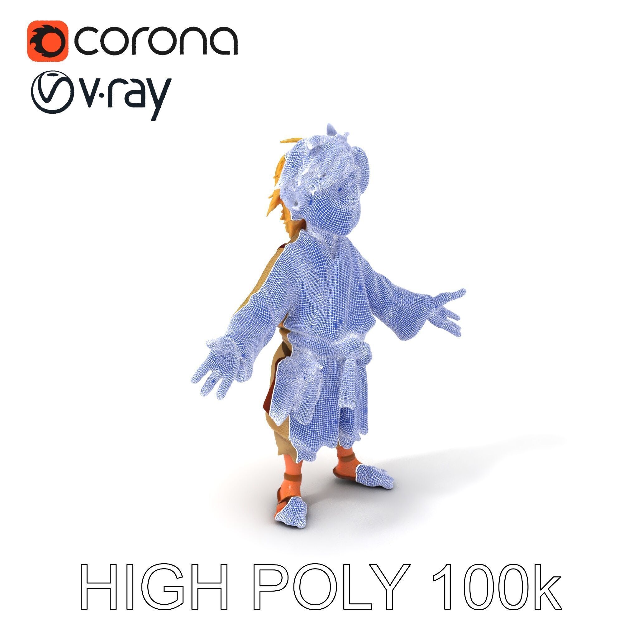 Young Adventurer Character with Casual Medieval Costume Low-poly 3D model_3