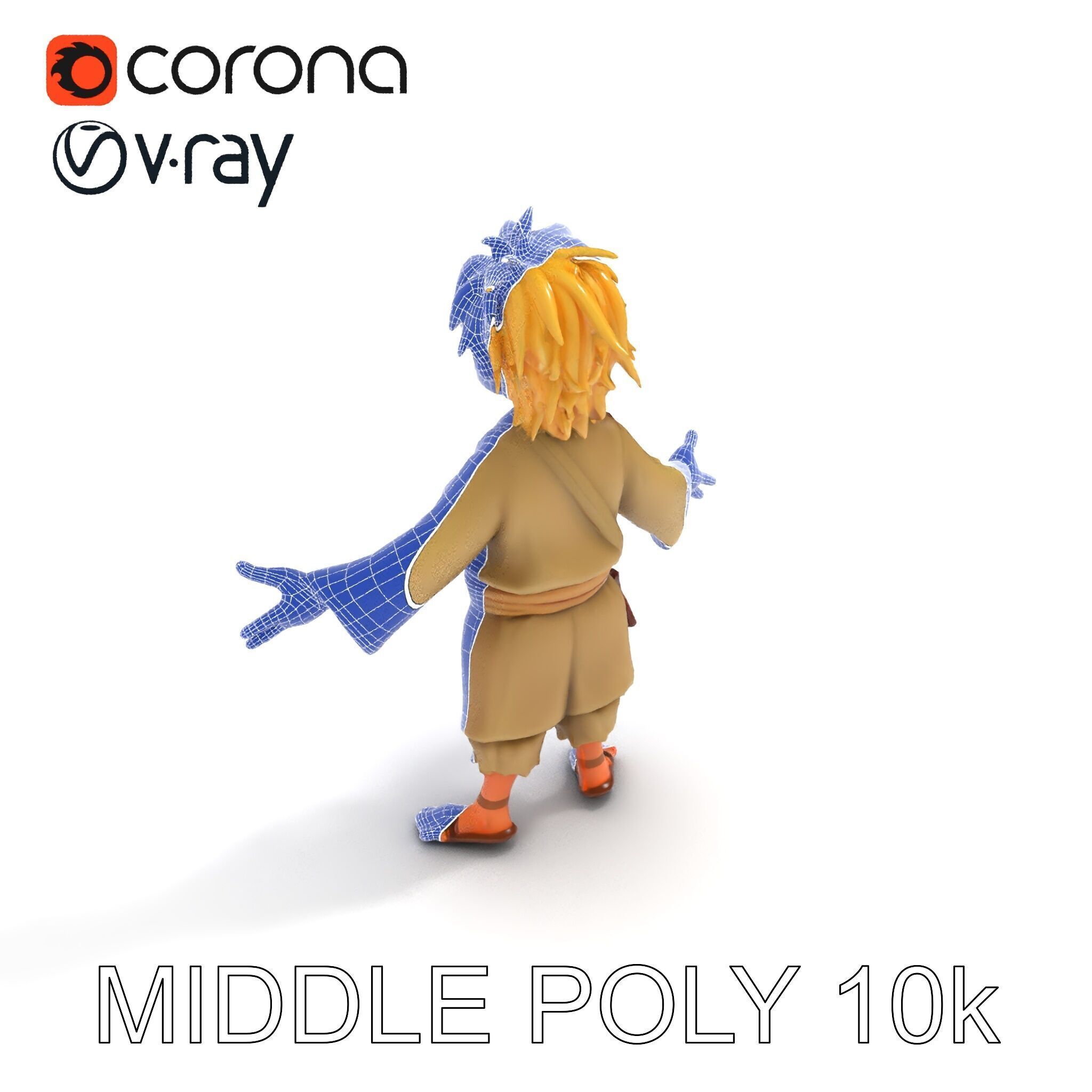 Young Adventurer Character with Casual Medieval Costume Low-poly 3D model_17