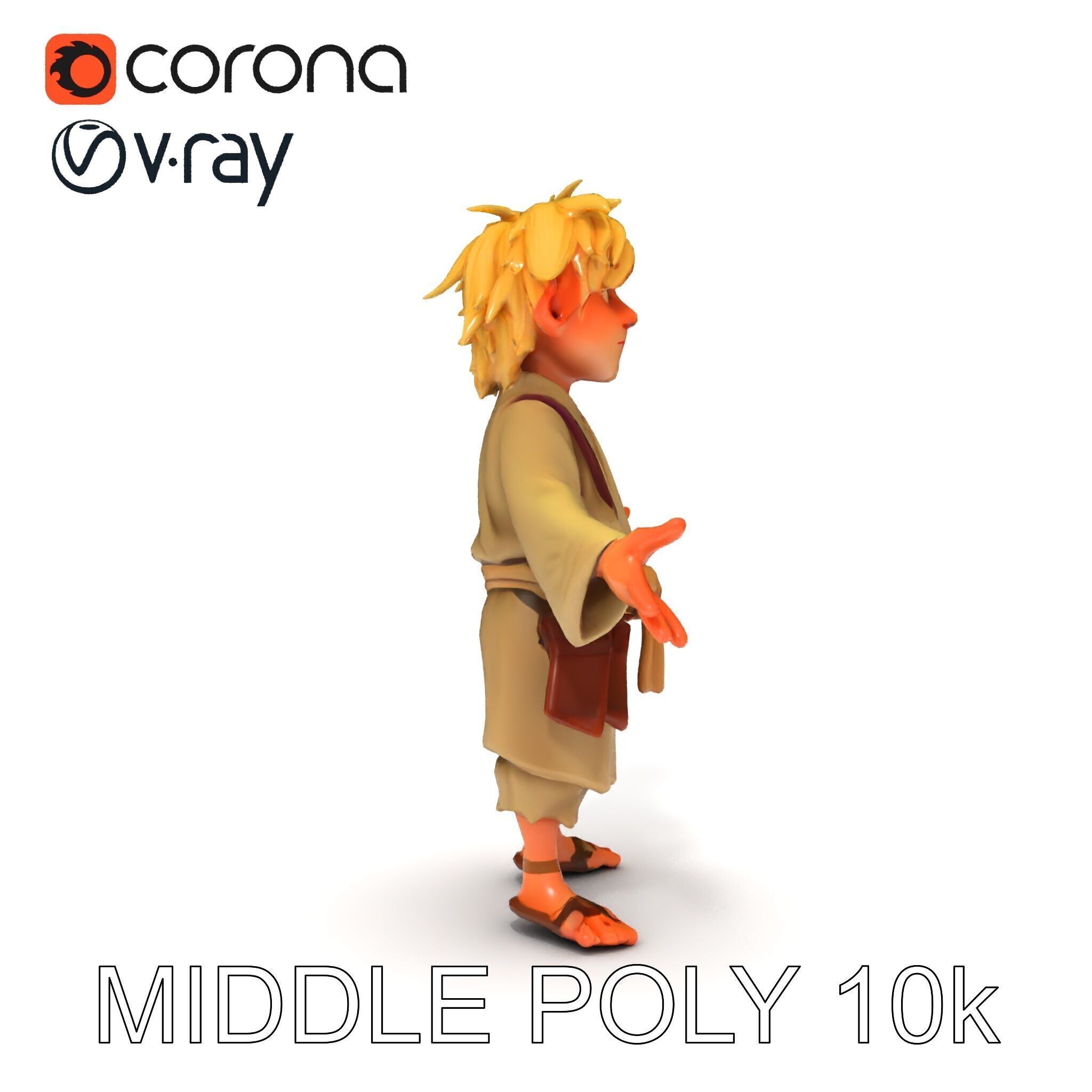 Young Adventurer Character with Casual Medieval Costume Low-poly 3D model_8