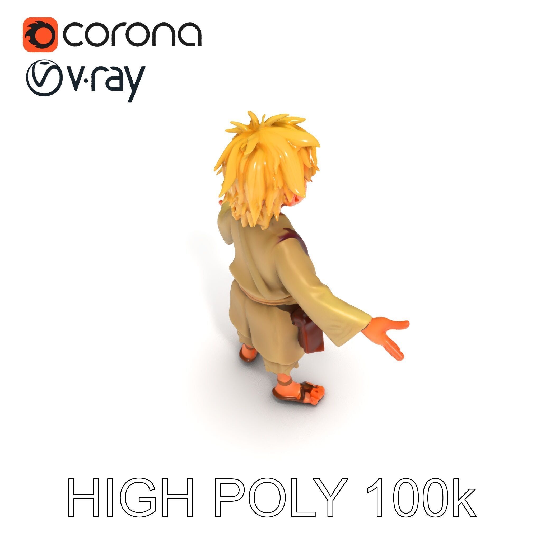 Young Adventurer Character with Casual Medieval Costume Low-poly 3D model_28
