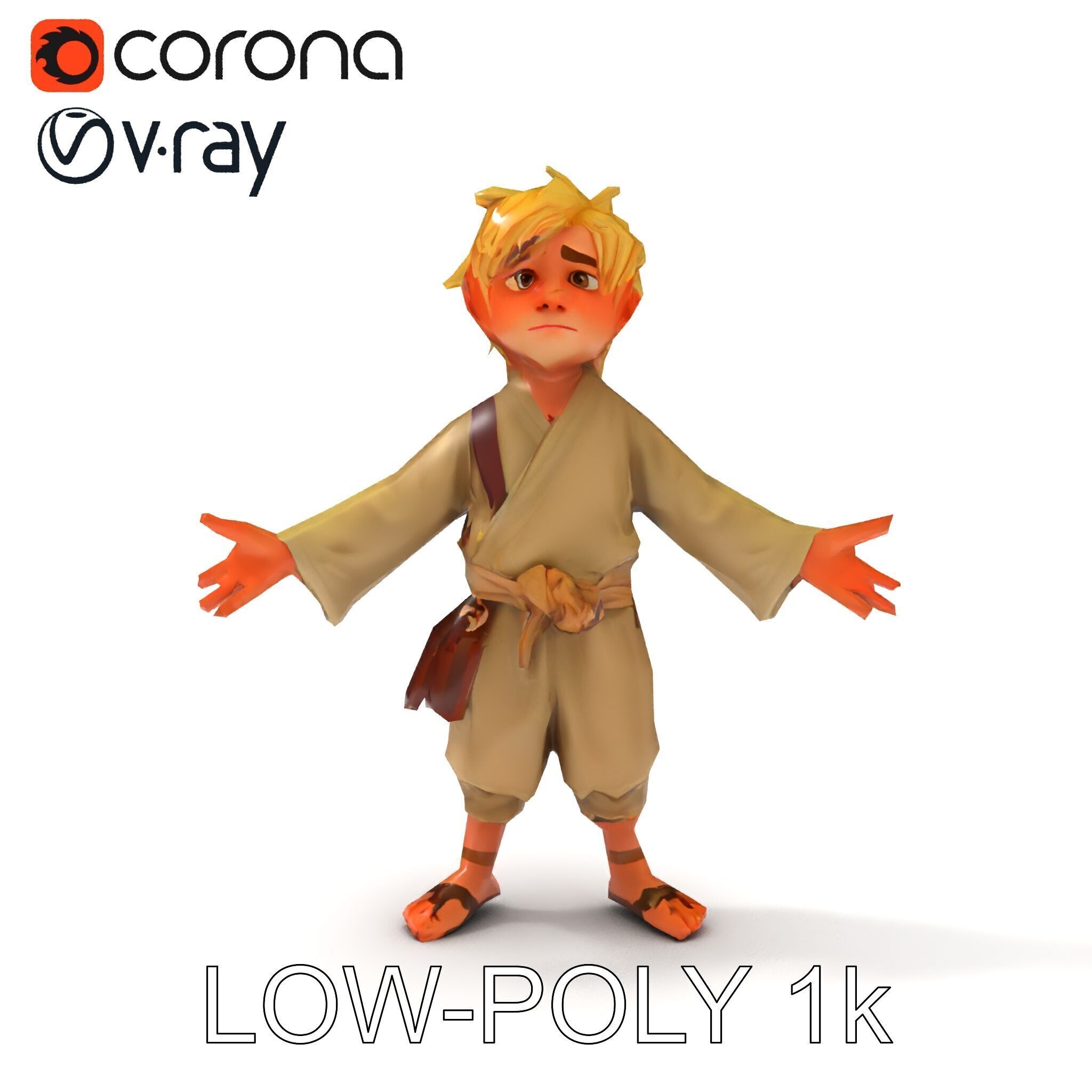 Young Adventurer Character with Casual Medieval Costume Low-poly 3D model_14