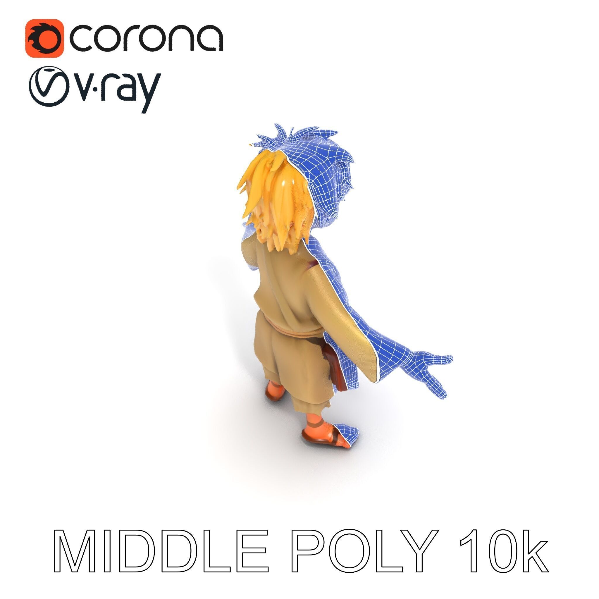 Young Adventurer Character with Casual Medieval Costume Low-poly 3D model_32