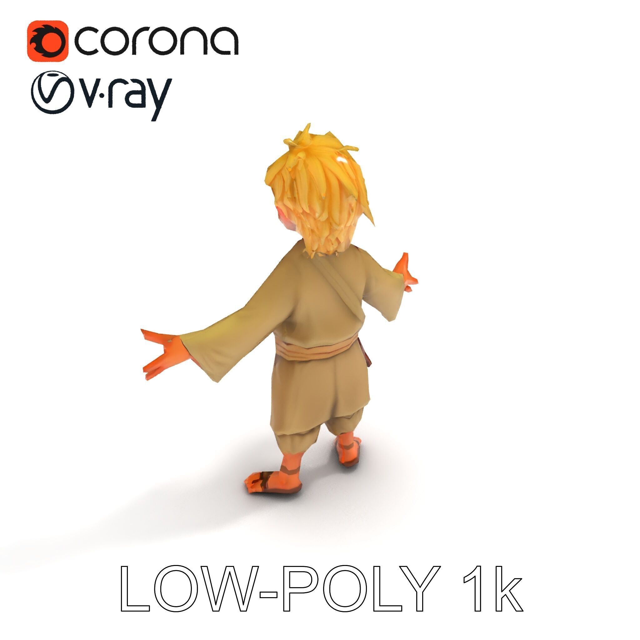 Young Adventurer Character with Casual Medieval Costume Low-poly 3D model_7