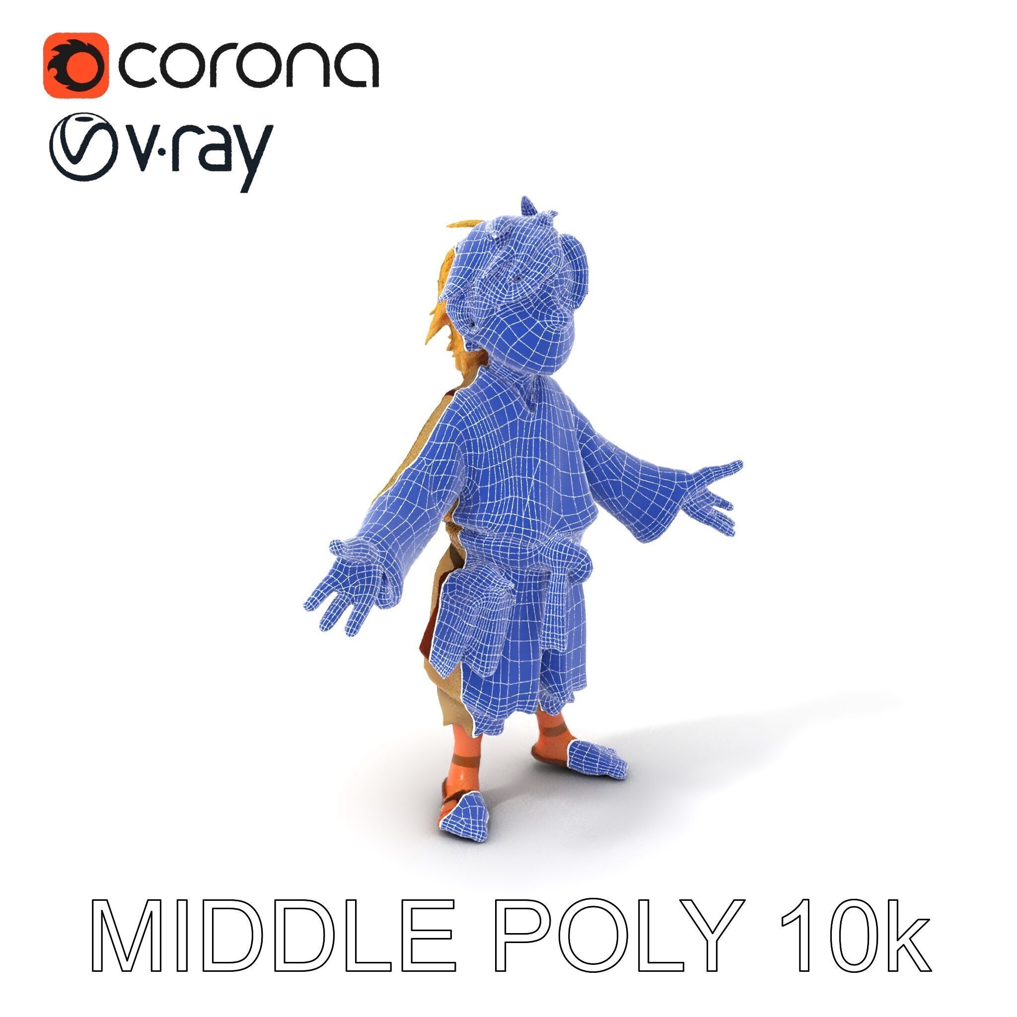 Young Adventurer Character with Casual Medieval Costume Low-poly 3D model_13