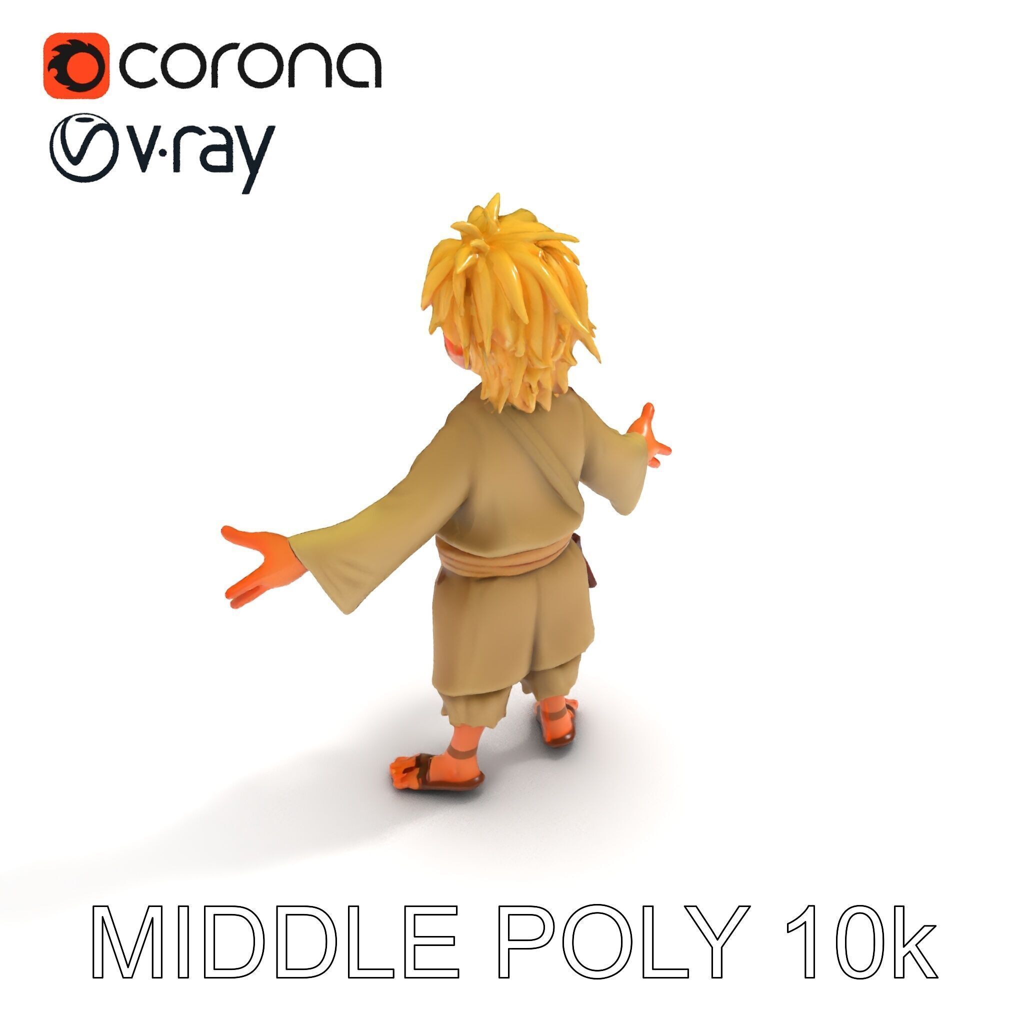 Young Adventurer Character with Casual Medieval Costume Low-poly 3D model_26