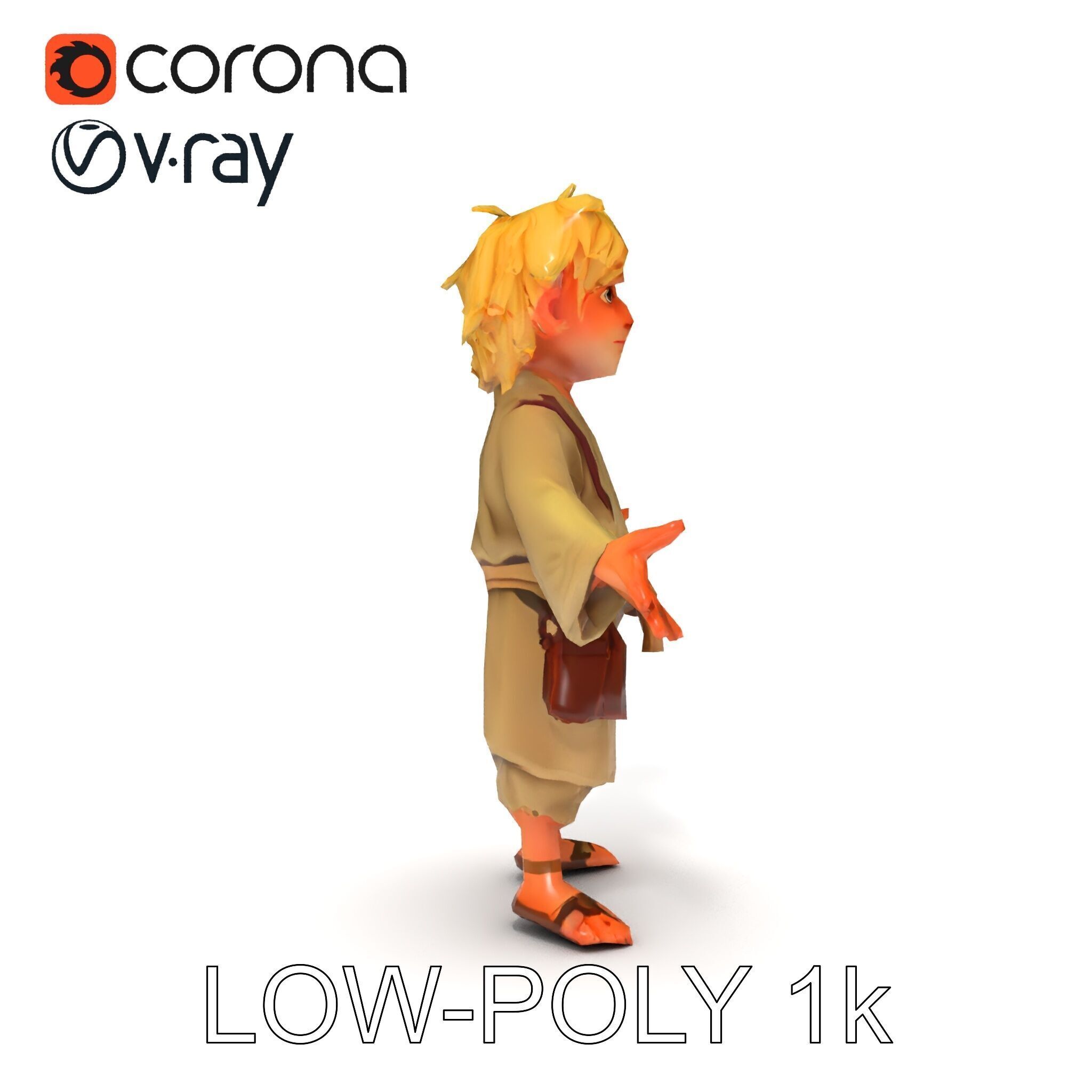 Young Adventurer Character with Casual Medieval Costume Low-poly 3D model_12