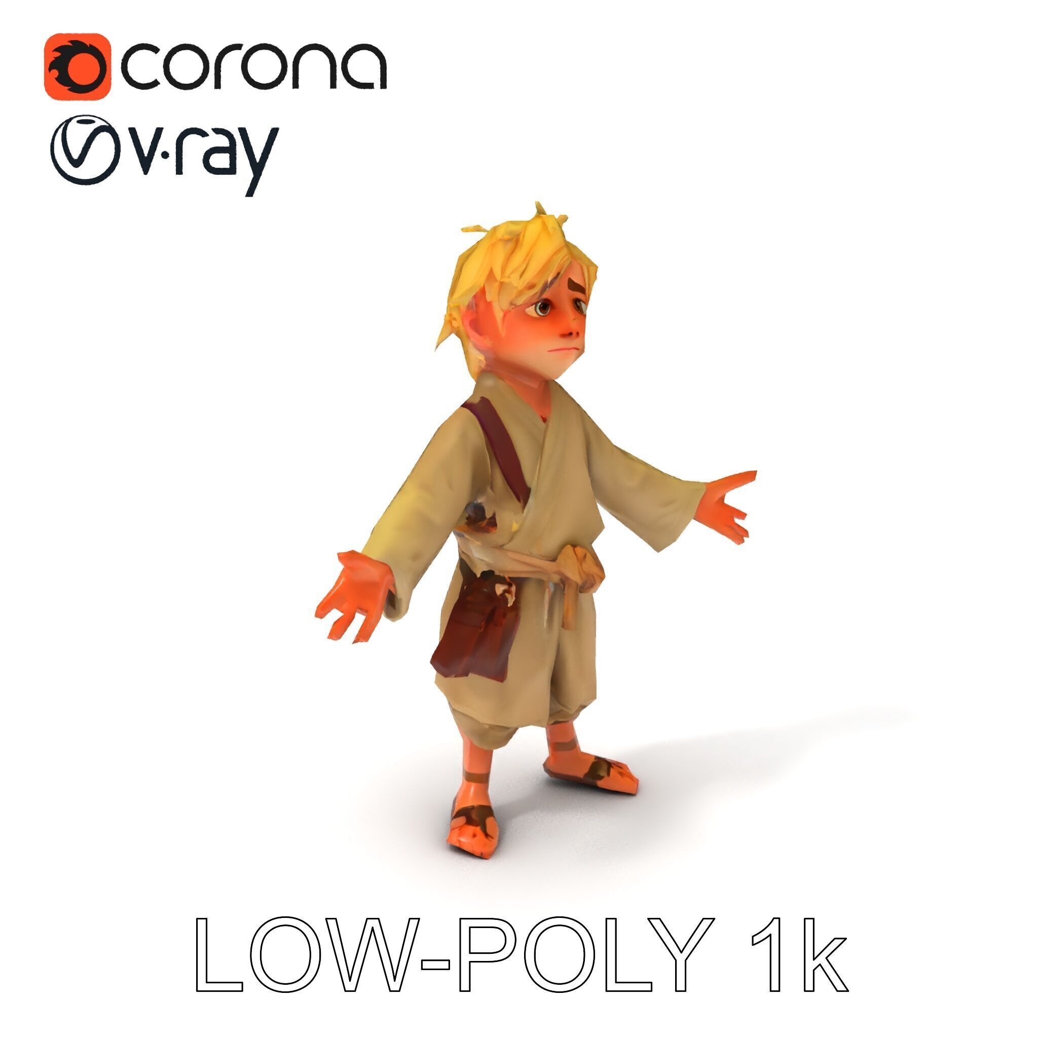 Young Adventurer Character with Casual Medieval Costume Low-poly 3D model_16