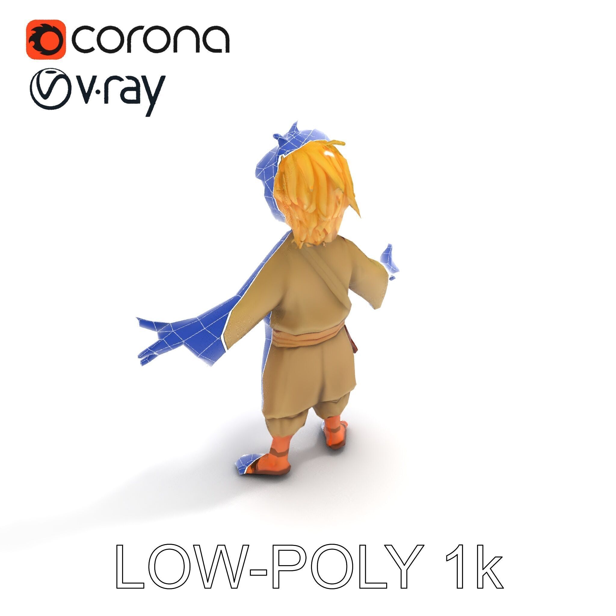 Young Adventurer Character with Casual Medieval Costume Low-poly 3D model_18