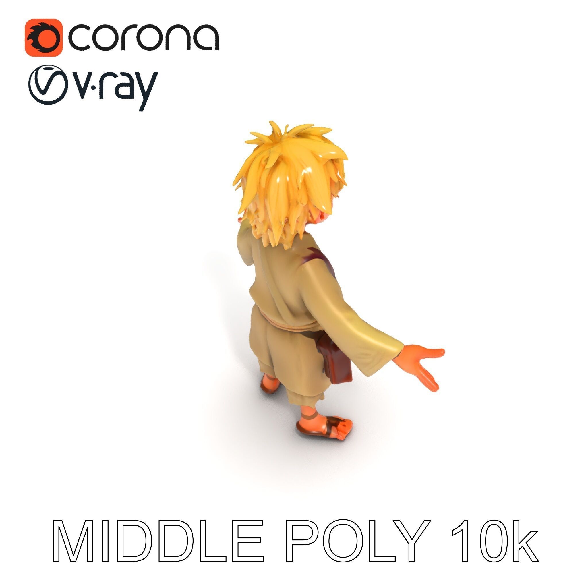 Young Adventurer Character with Casual Medieval Costume Low-poly 3D model_29