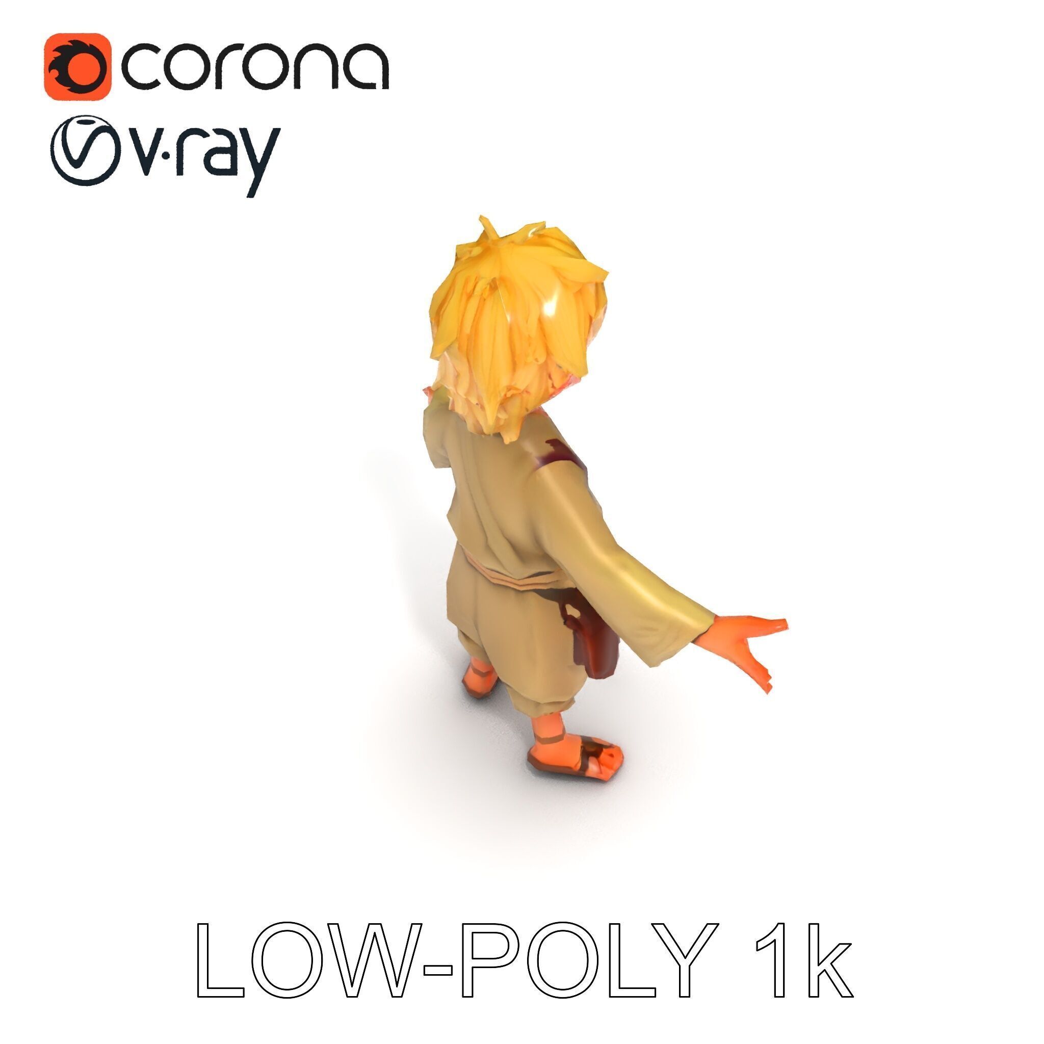 Young Adventurer Character with Casual Medieval Costume Low-poly 3D model_9