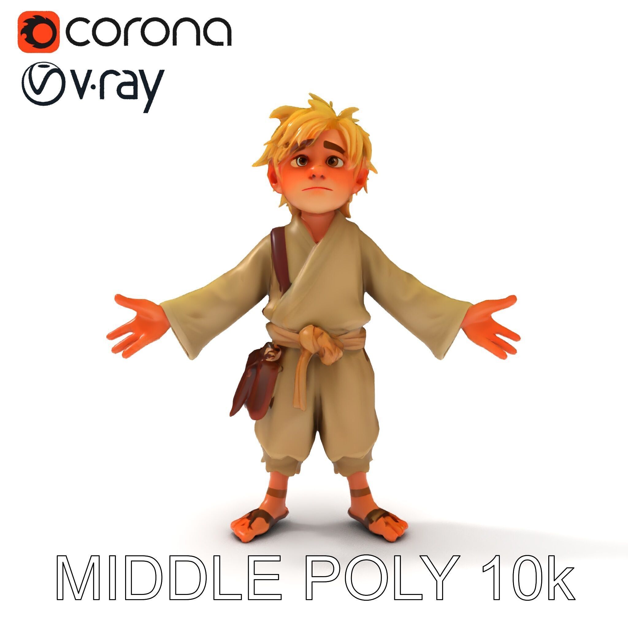 Young Adventurer Character with Casual Medieval Costume Low-poly 3D model_20