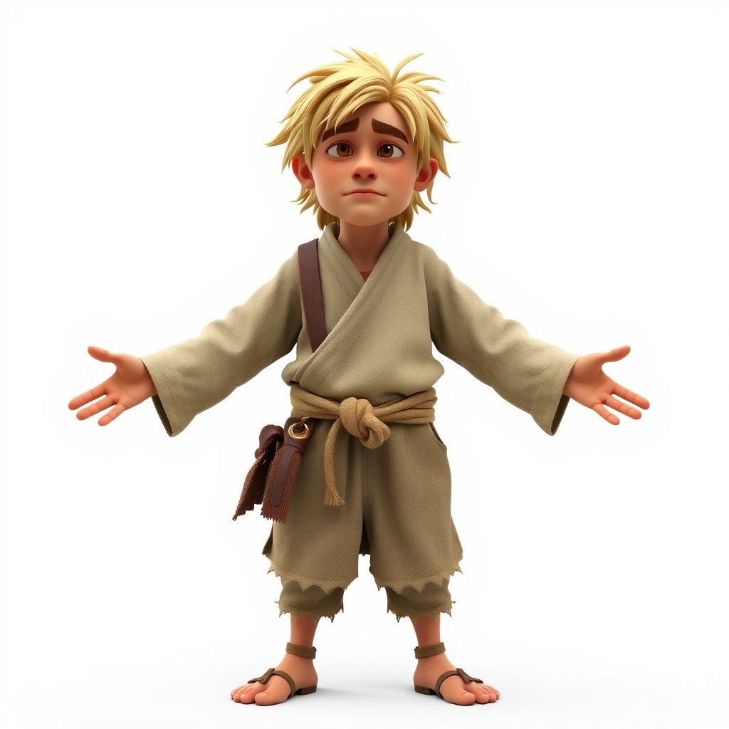 Young Adventurer Character with Casual Medieval Costume Low-poly 3D model_4
