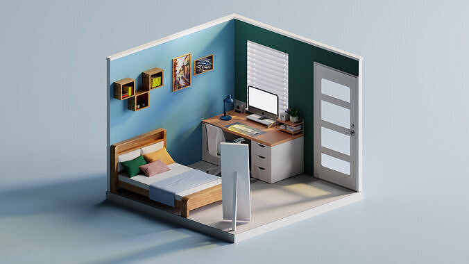 Cozy and Modern Isometric Room Detailed 3D Interior Model 3D model