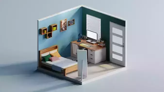 Cozy and Modern Isometric Room Detailed 3D Interior Model