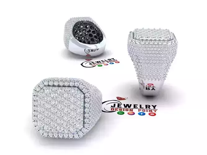 Custom Signet Square Shape Diamond Ring - Ice-out Diamond ring 