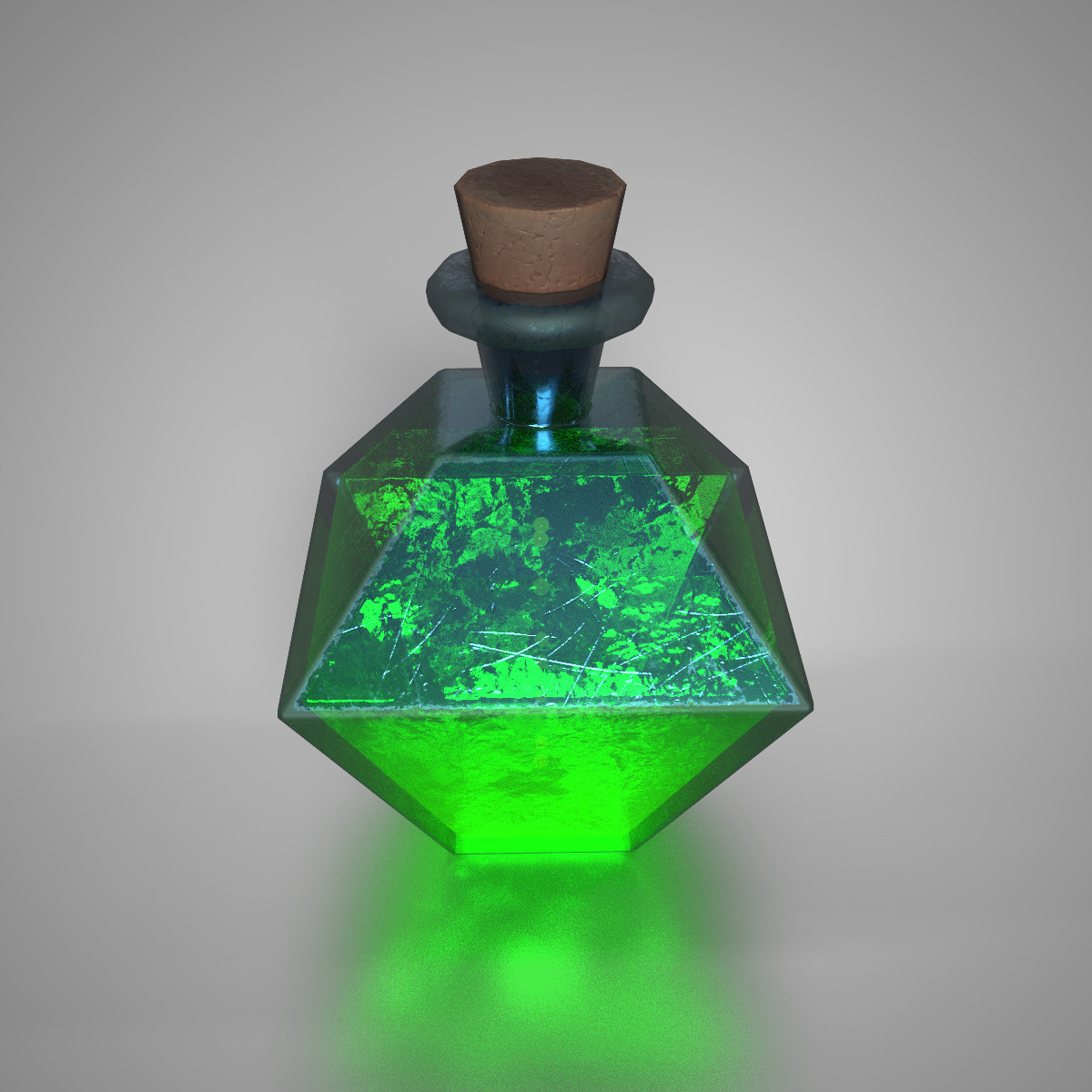 Fantasy Green Mana Potion Diamond Glass Bottle Stylized Low-poly 3D model_3