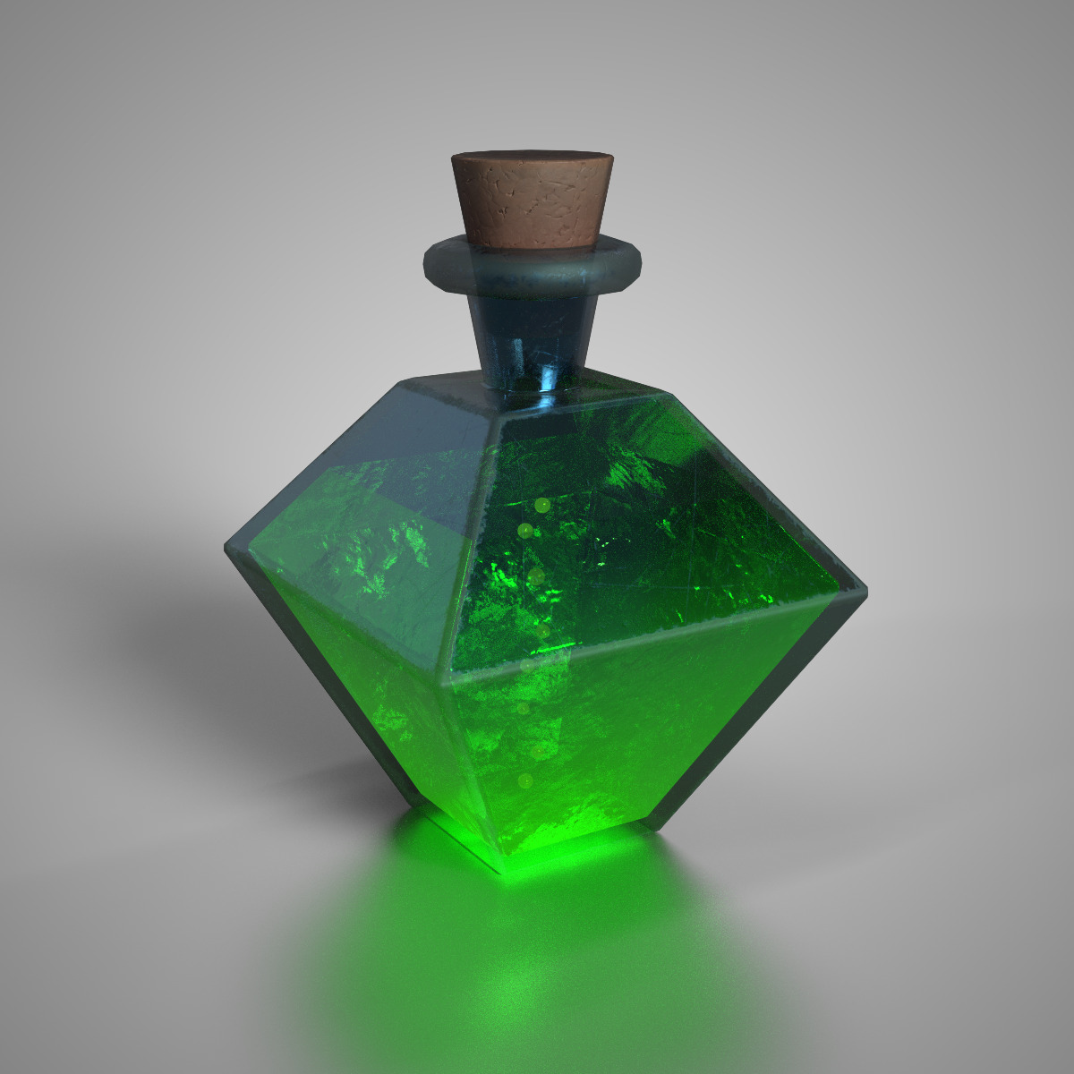 Fantasy Green Mana Potion Diamond Glass Bottle Stylized Low-poly 3D model_2