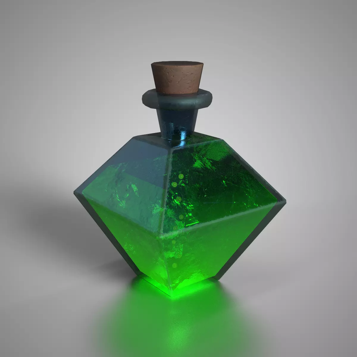 Fantasy Green Mana Potion Diamond Glass Bottle Stylized Low-poly 3D model_0