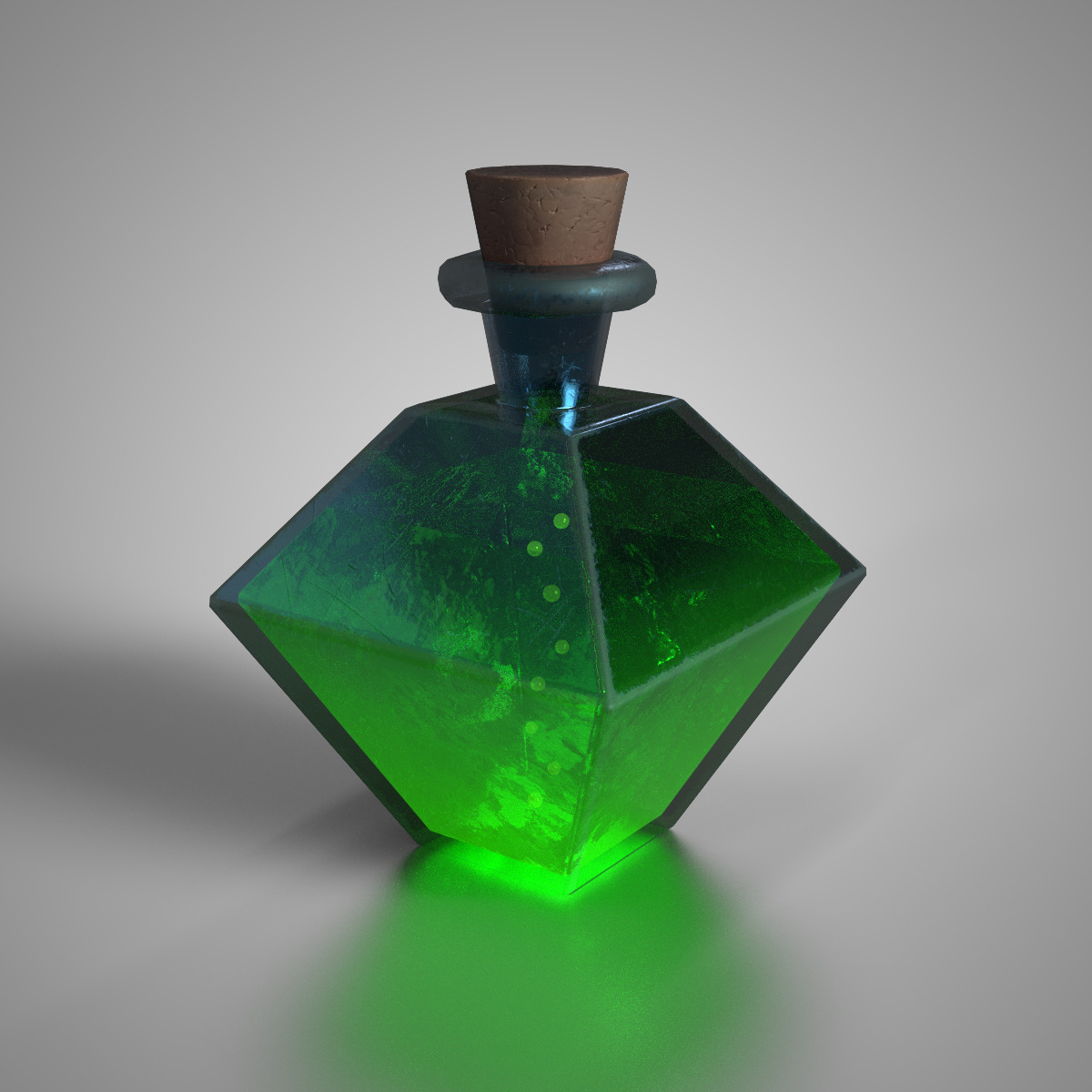 Fantasy Green Mana Potion Diamond Glass Bottle Stylized Low-poly 3D model_1