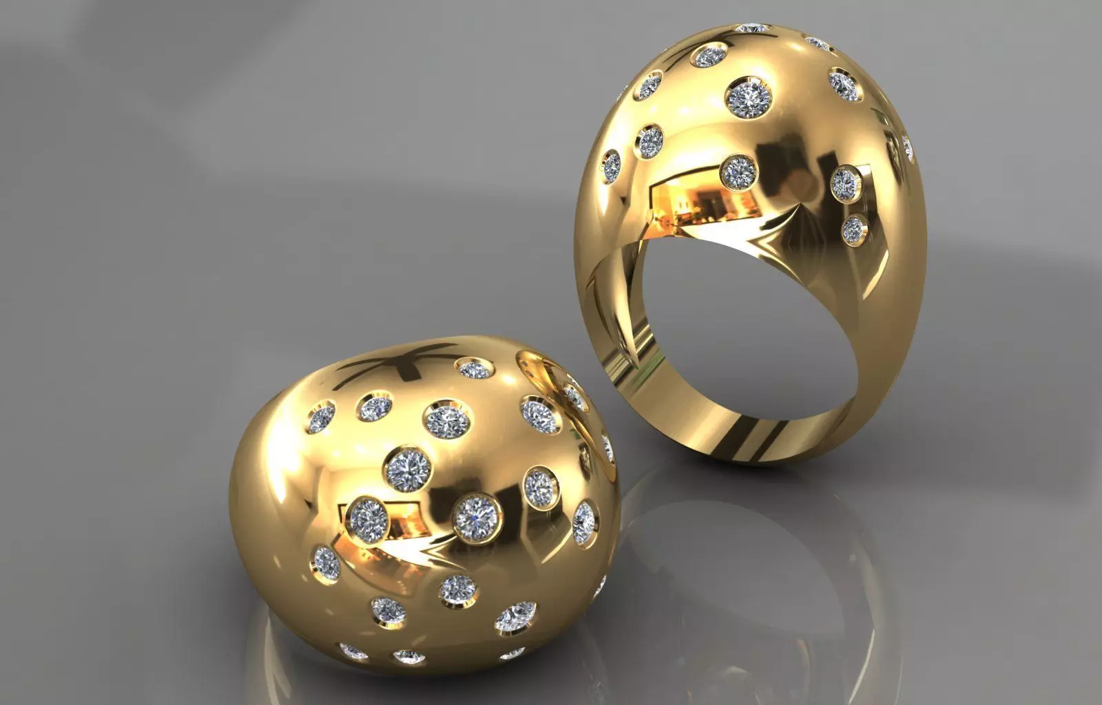 Dome Elegance Gold Ring with Scattered Diamonds 3D print model