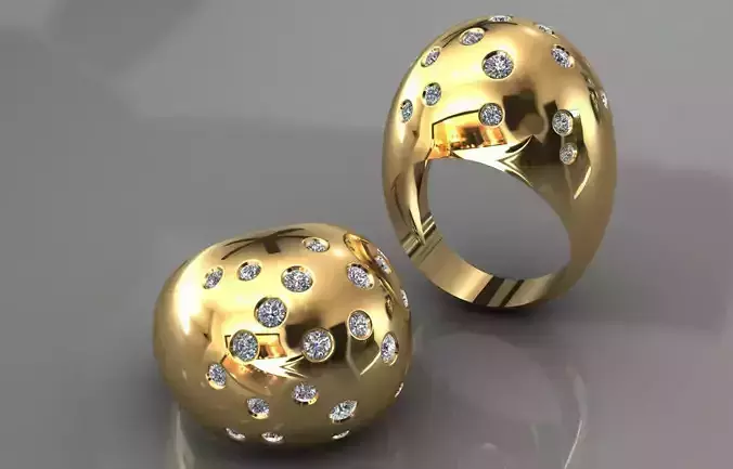 Dome Elegance  Gold Ring with Scattered Diamonds