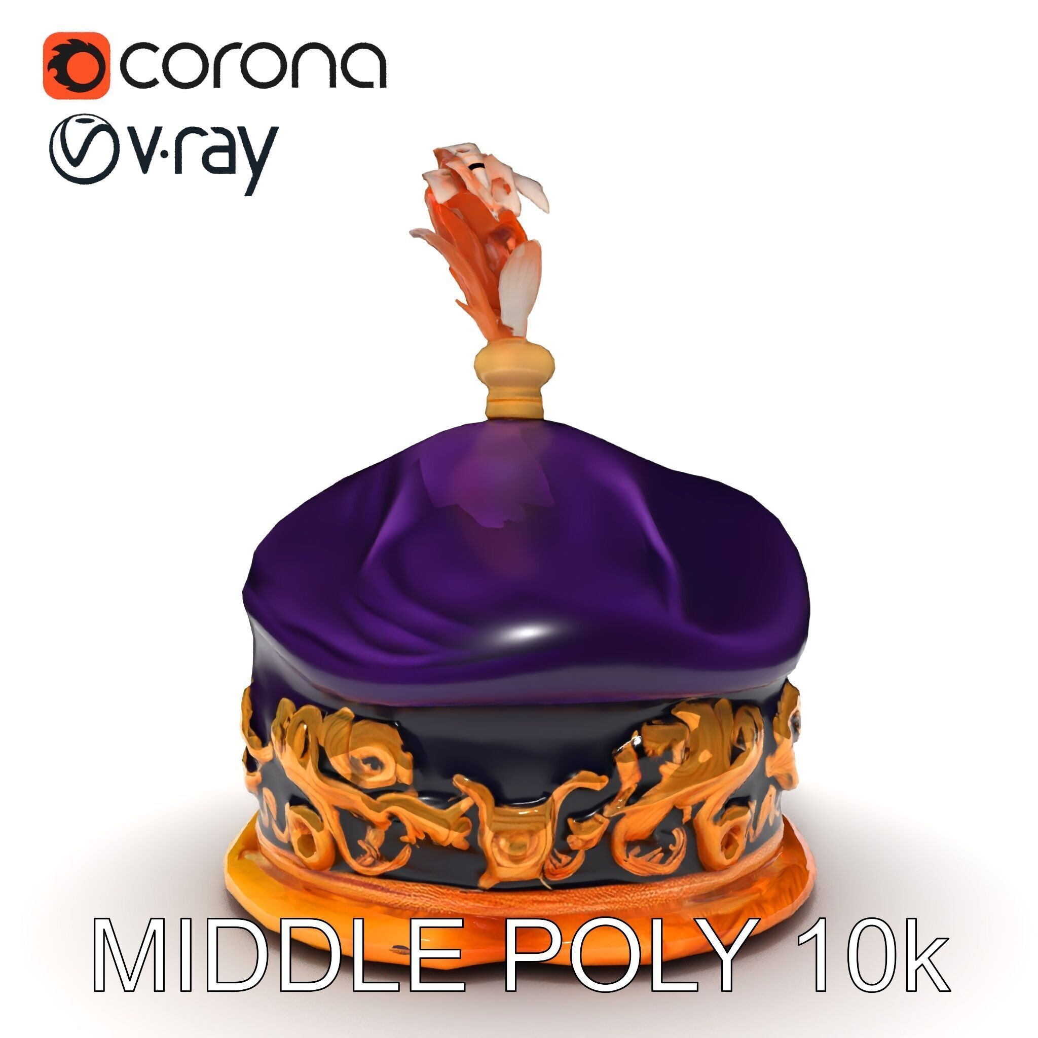 Elegant Embroidered Hat model pack with Feather Detail Low-poly 3D model_34