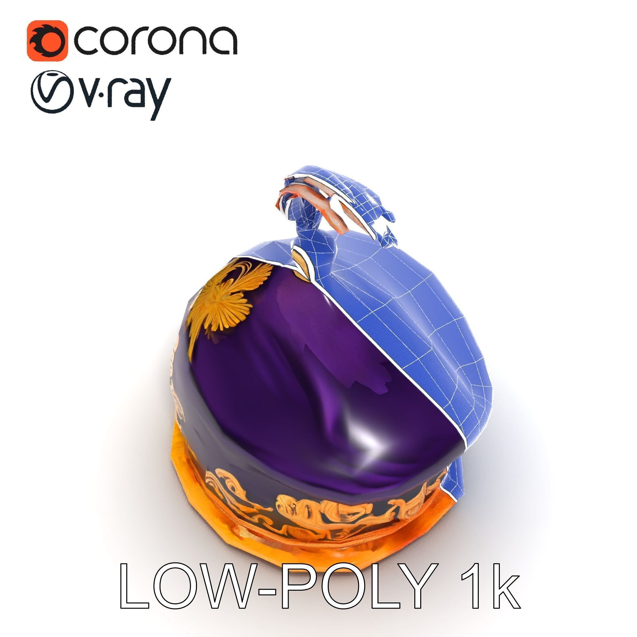 Elegant Embroidered Hat model pack with Feather Detail Low-poly 3D model_24