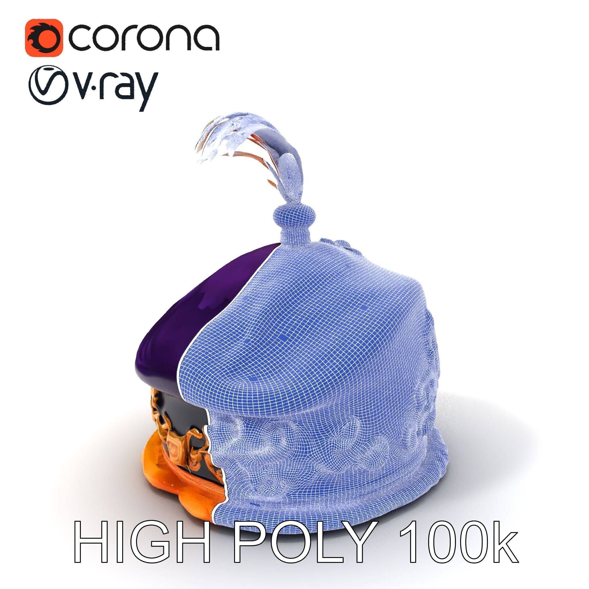 Elegant Embroidered Hat model pack with Feather Detail Low-poly 3D model_3