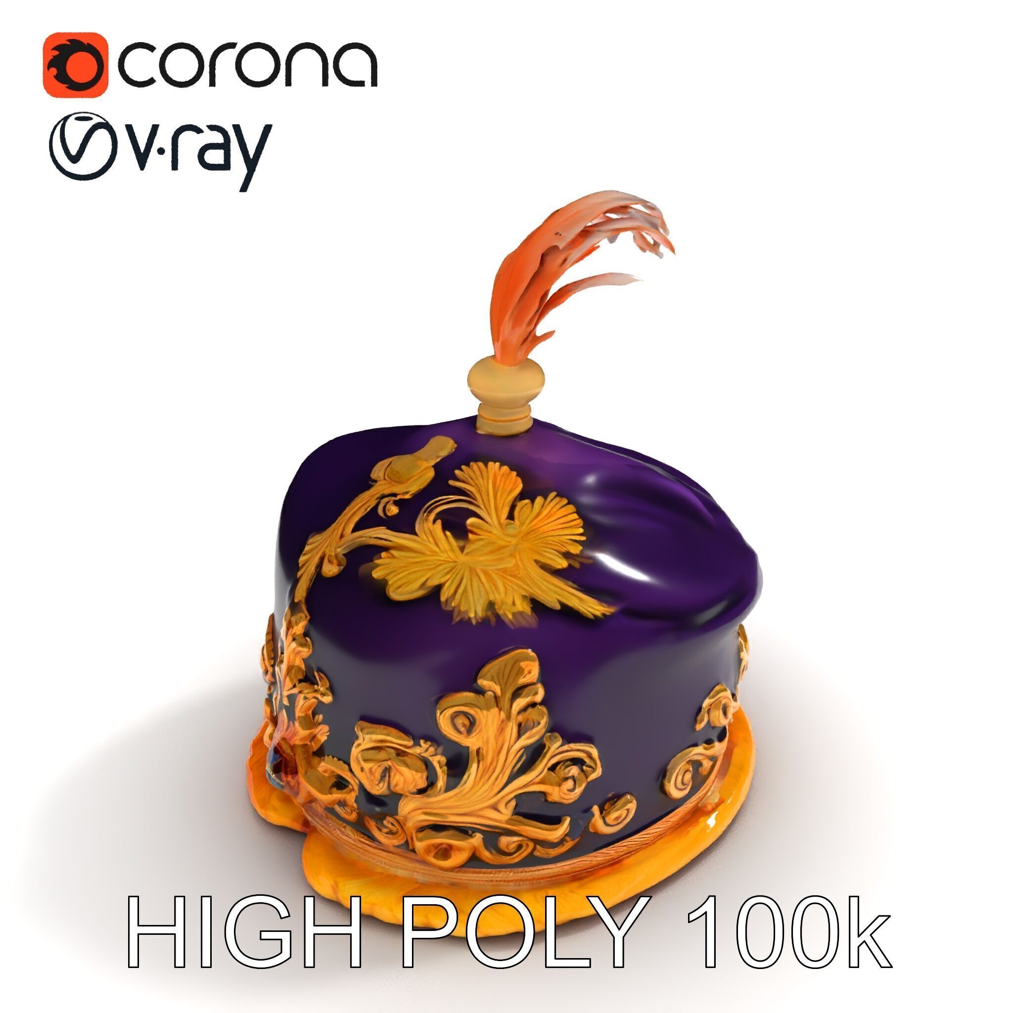 Elegant Embroidered Hat model pack with Feather Detail Low-poly 3D model_33