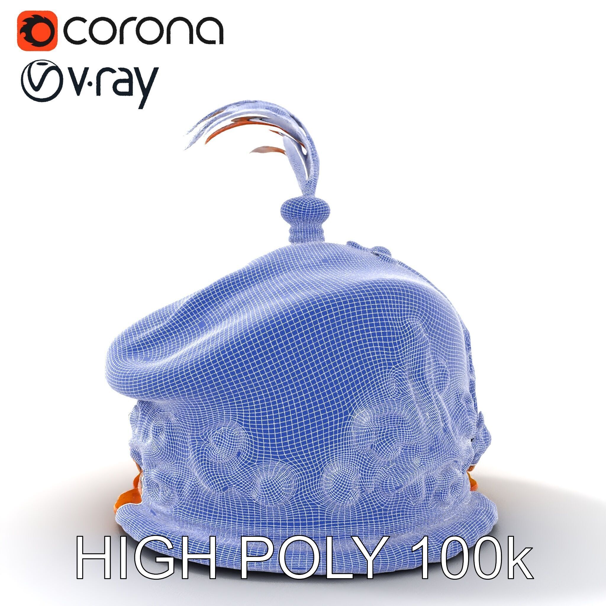 Elegant Embroidered Hat model pack with Feather Detail Low-poly 3D model_16