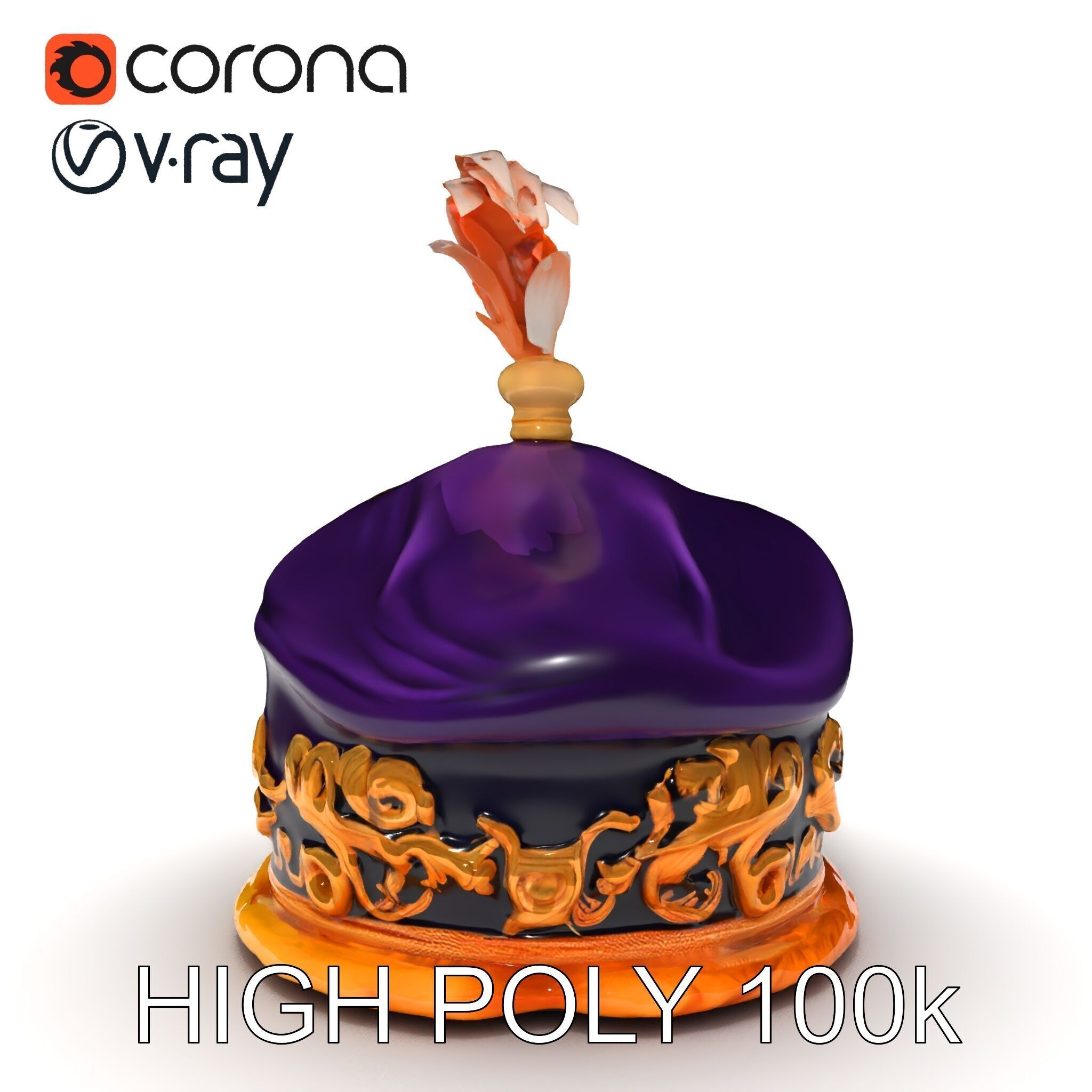 Elegant Embroidered Hat model pack with Feather Detail Low-poly 3D model_28