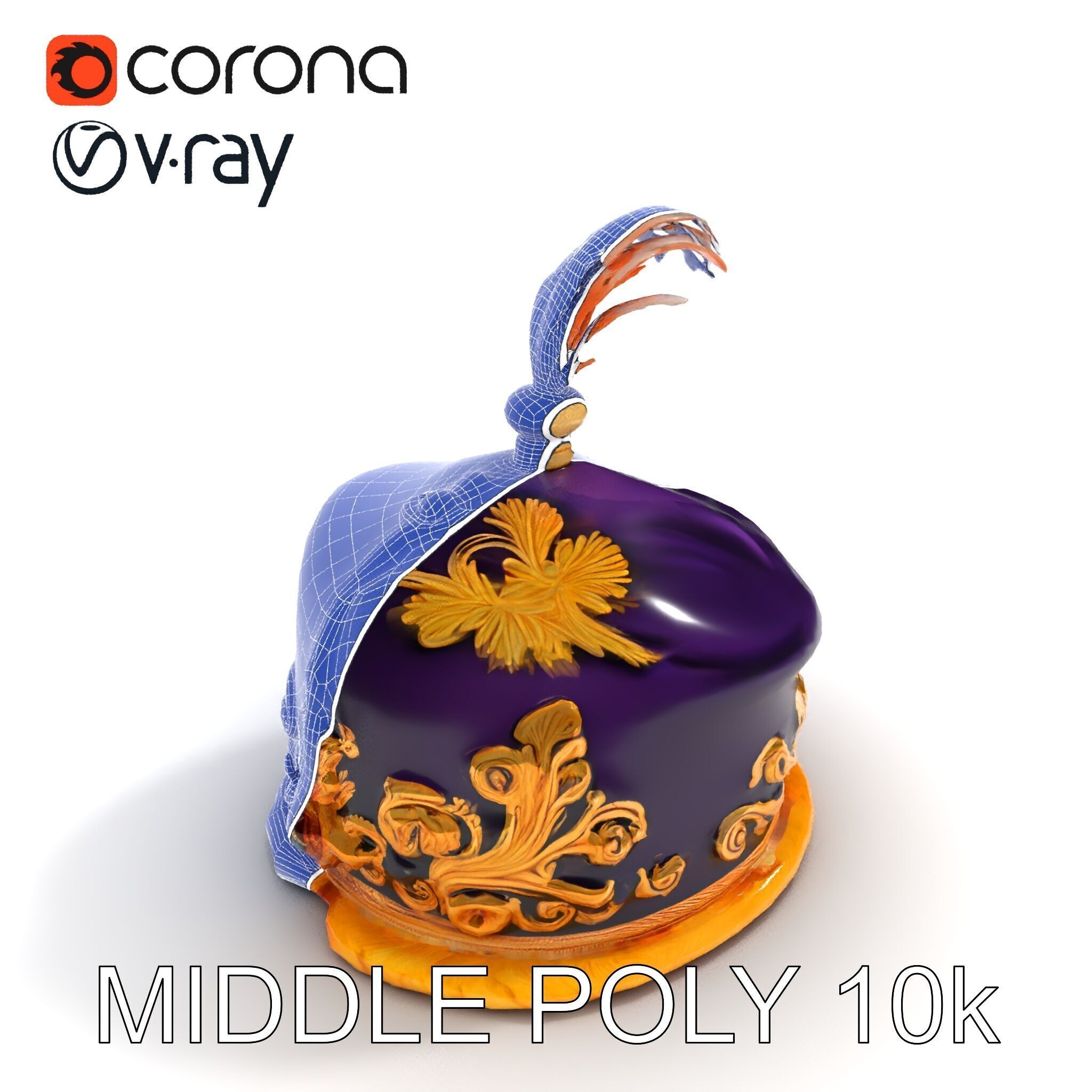 Elegant Embroidered Hat model pack with Feather Detail Low-poly 3D model_17