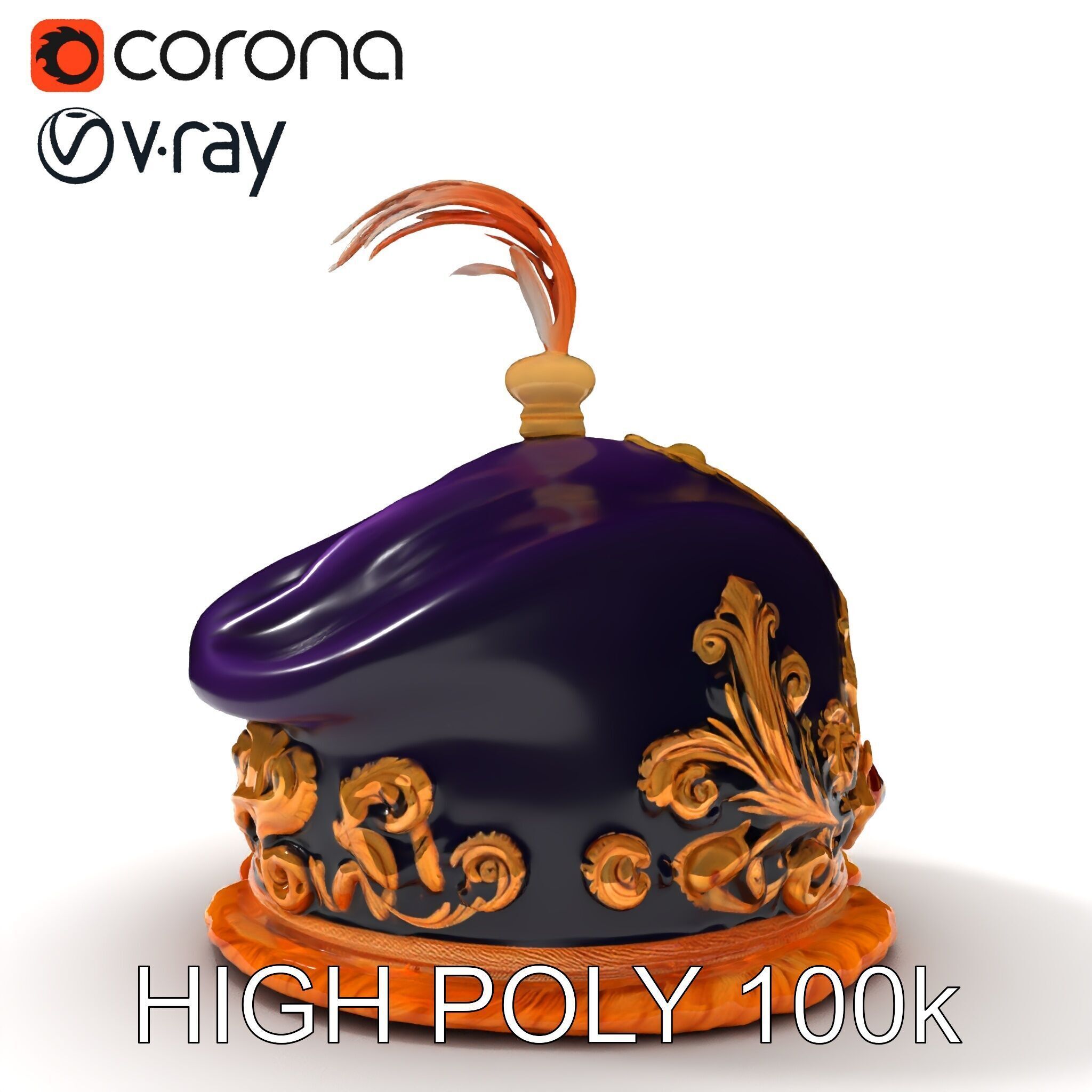 Elegant Embroidered Hat model pack with Feather Detail Low-poly 3D model_22