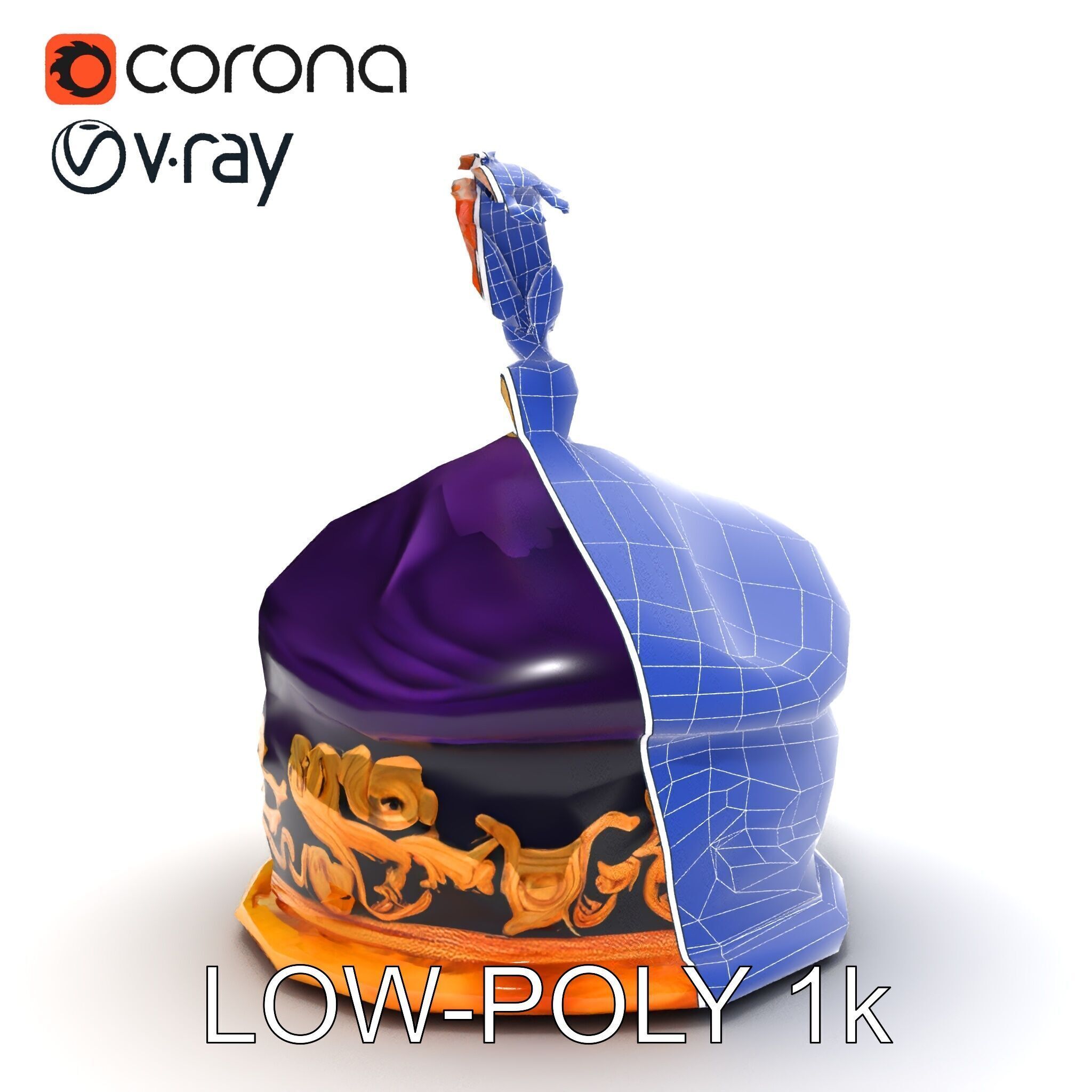 Elegant Embroidered Hat model pack with Feather Detail Low-poly 3D model_30