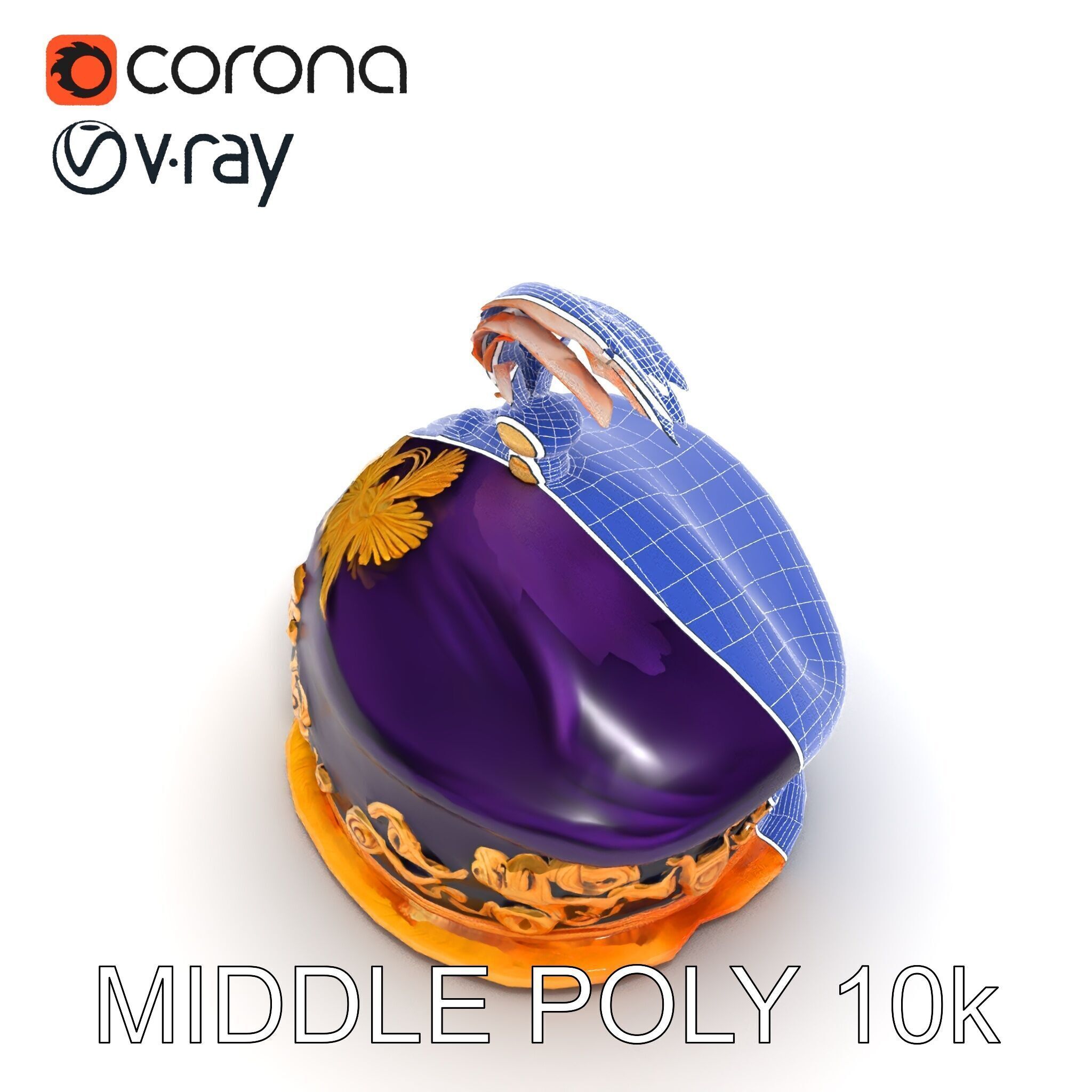 Elegant Embroidered Hat model pack with Feather Detail Low-poly 3D model_26