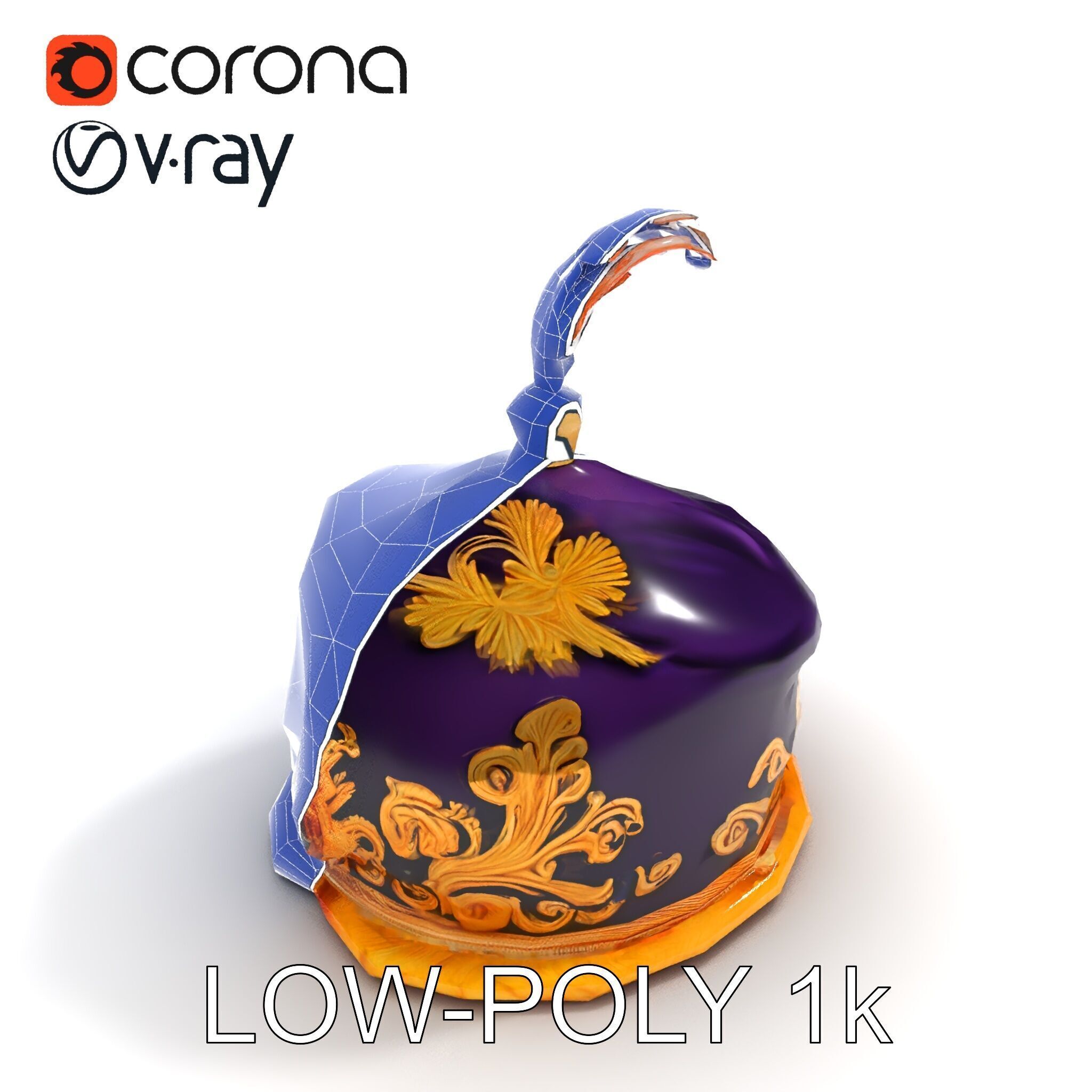 Elegant Embroidered Hat model pack with Feather Detail Low-poly 3D model_21