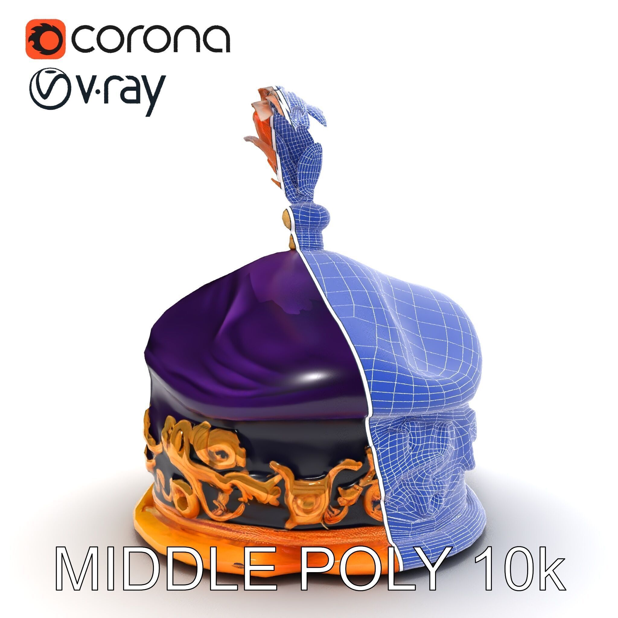 Elegant Embroidered Hat model pack with Feather Detail Low-poly 3D model_20