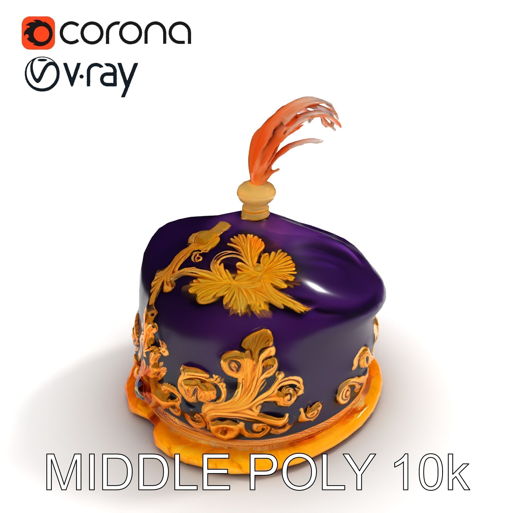 Elegant Embroidered Hat model pack with Feather Detail Low-poly 3D model_14